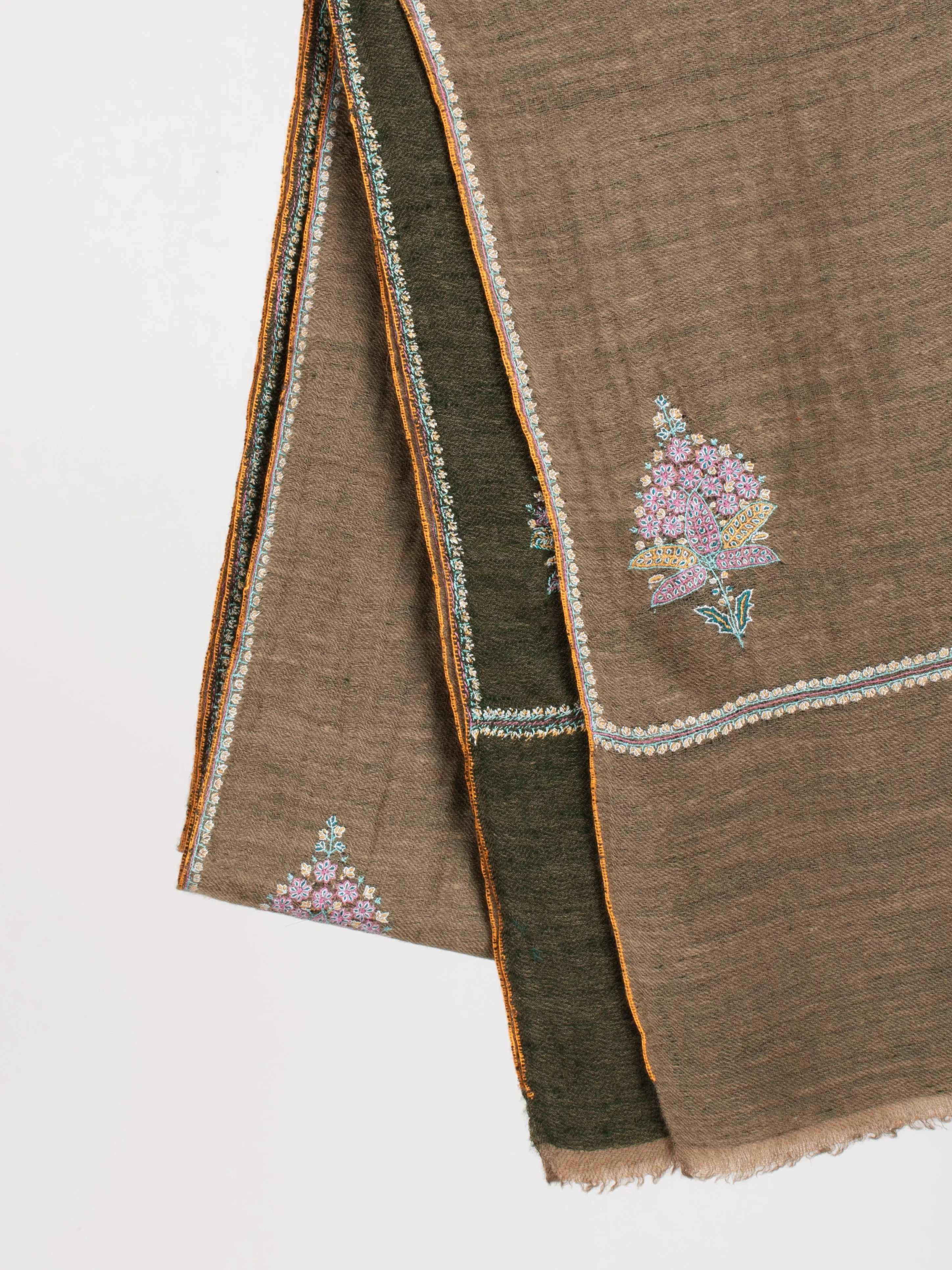 Dorukha Olive Indian Women Cashmere Scarf Shahkaar