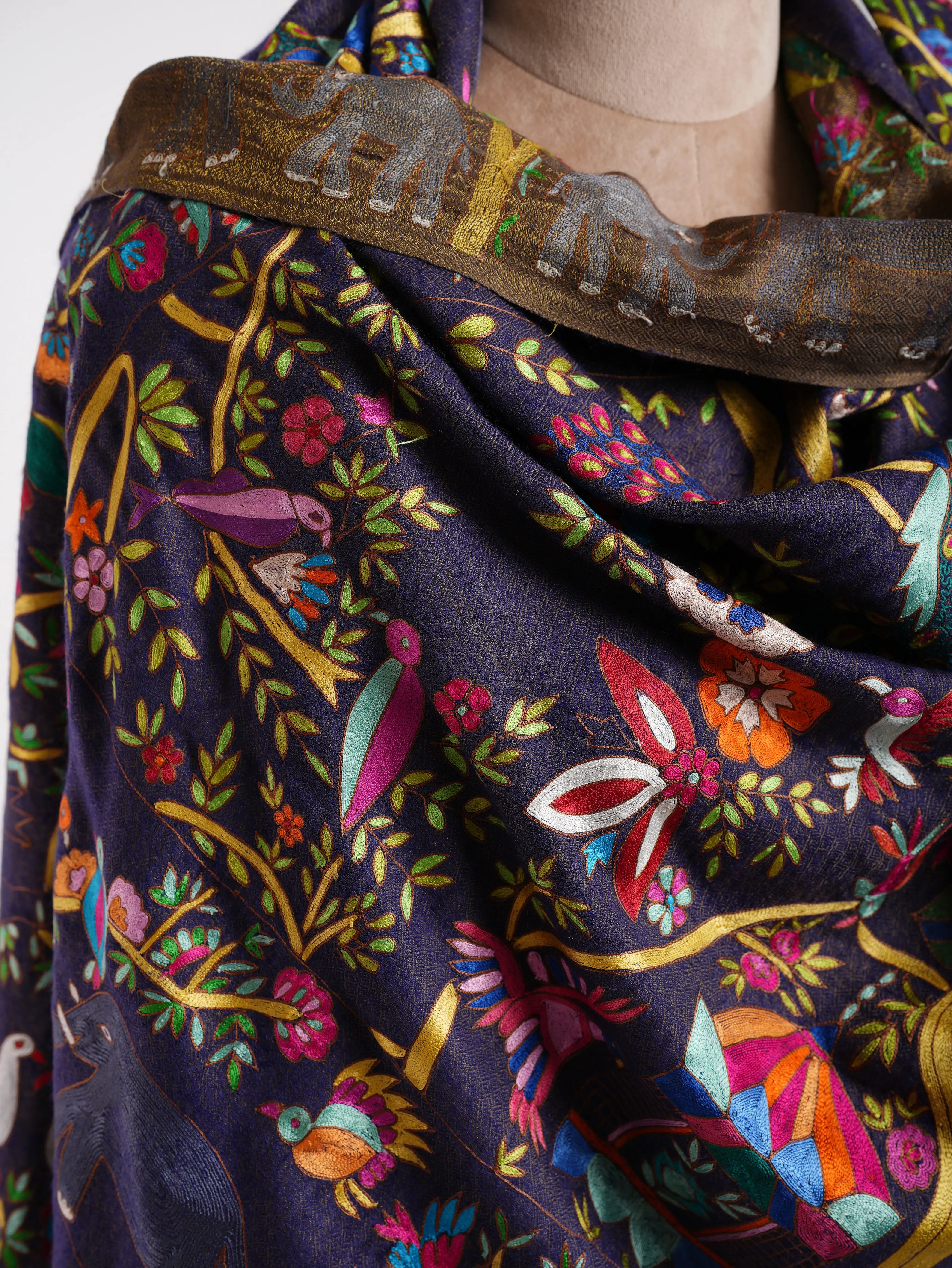 Dorukha Pashmina and Metallic Zari Kalamkari Shawl Shahkaar