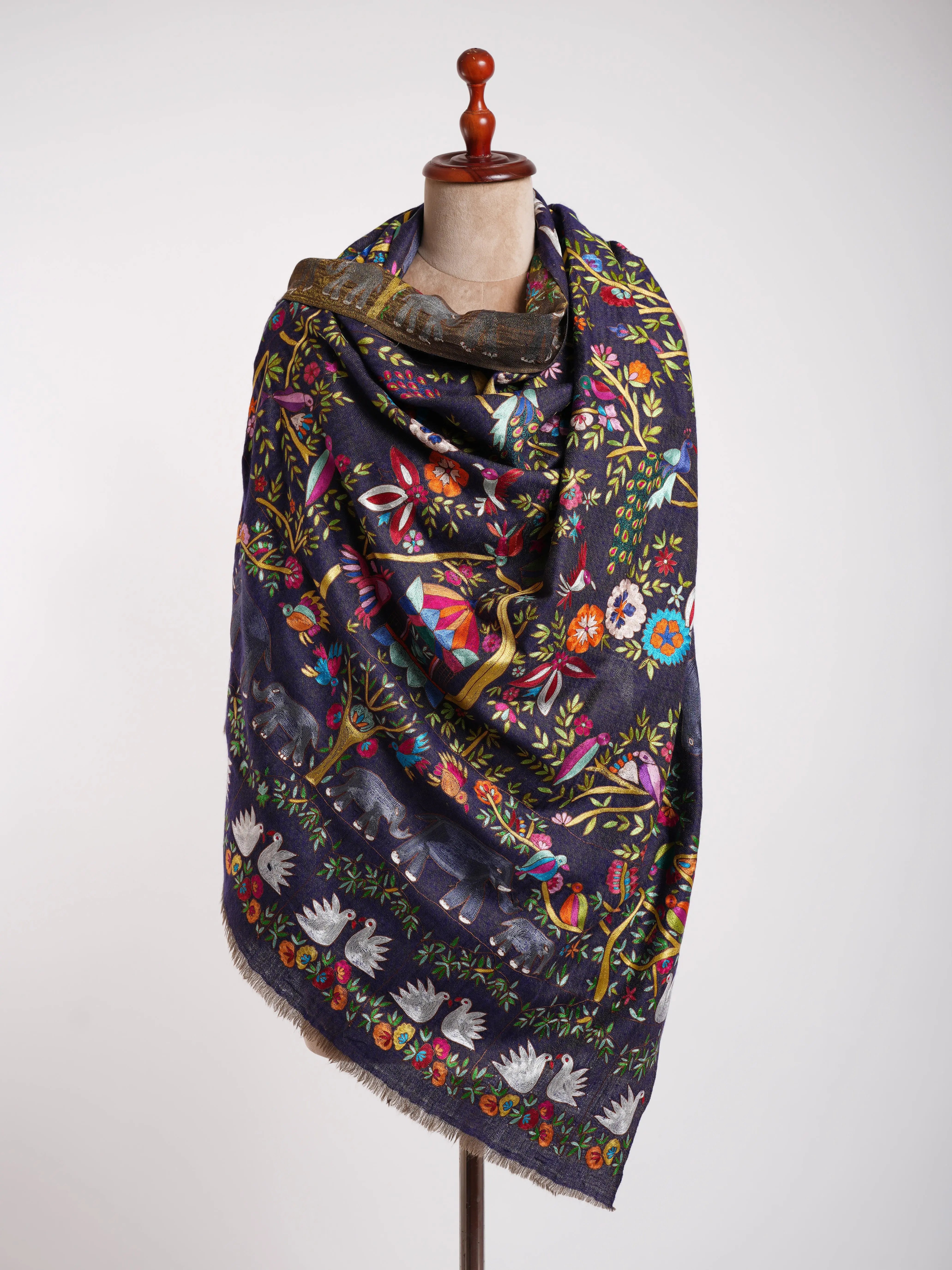 Dorukha Pashmina and Metallic Zari Kalamkari Shawl Shahkaar