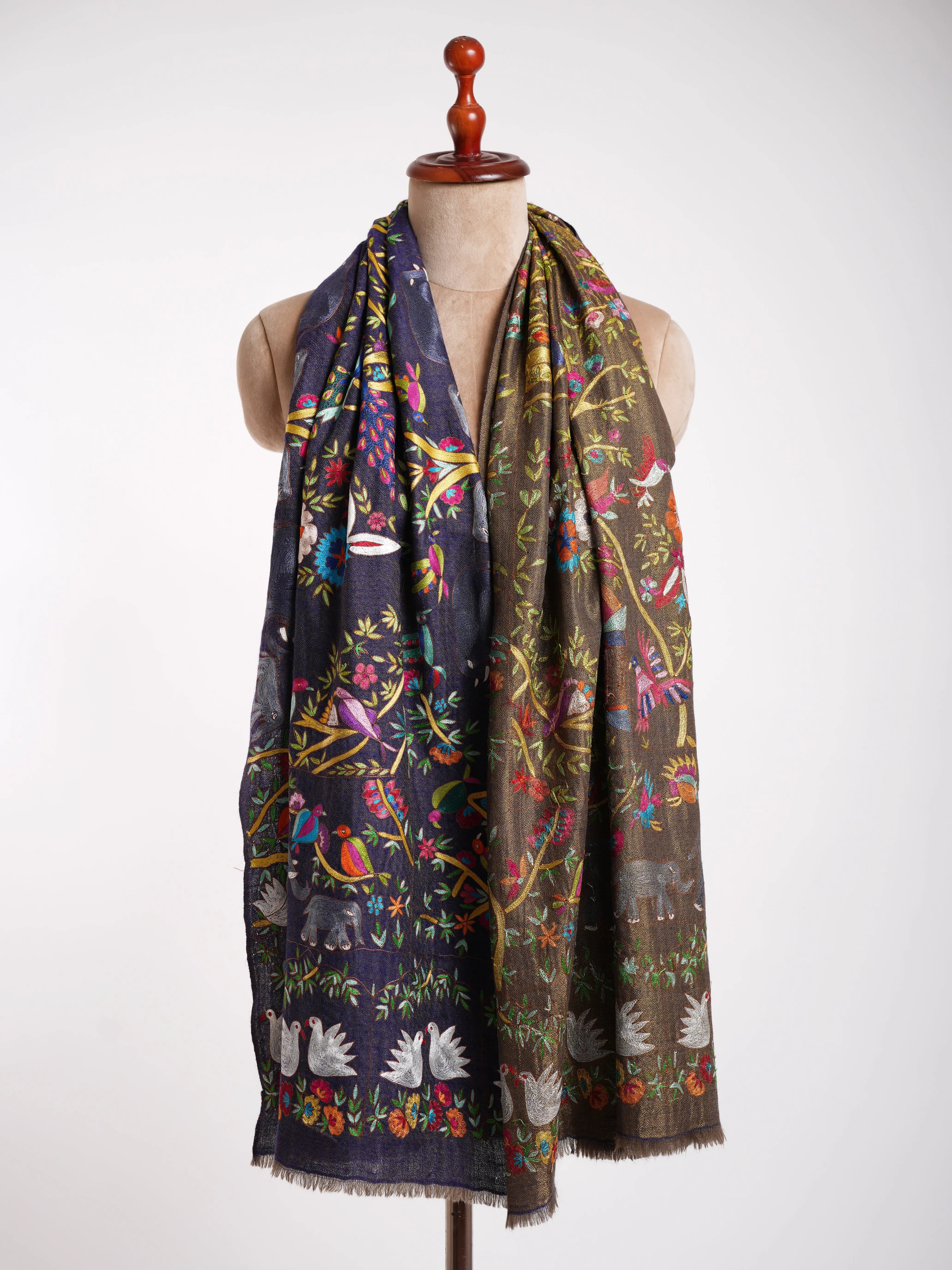 Dorukha Pashmina and Metallic Zari Kalamkari Shawl Shahkaar