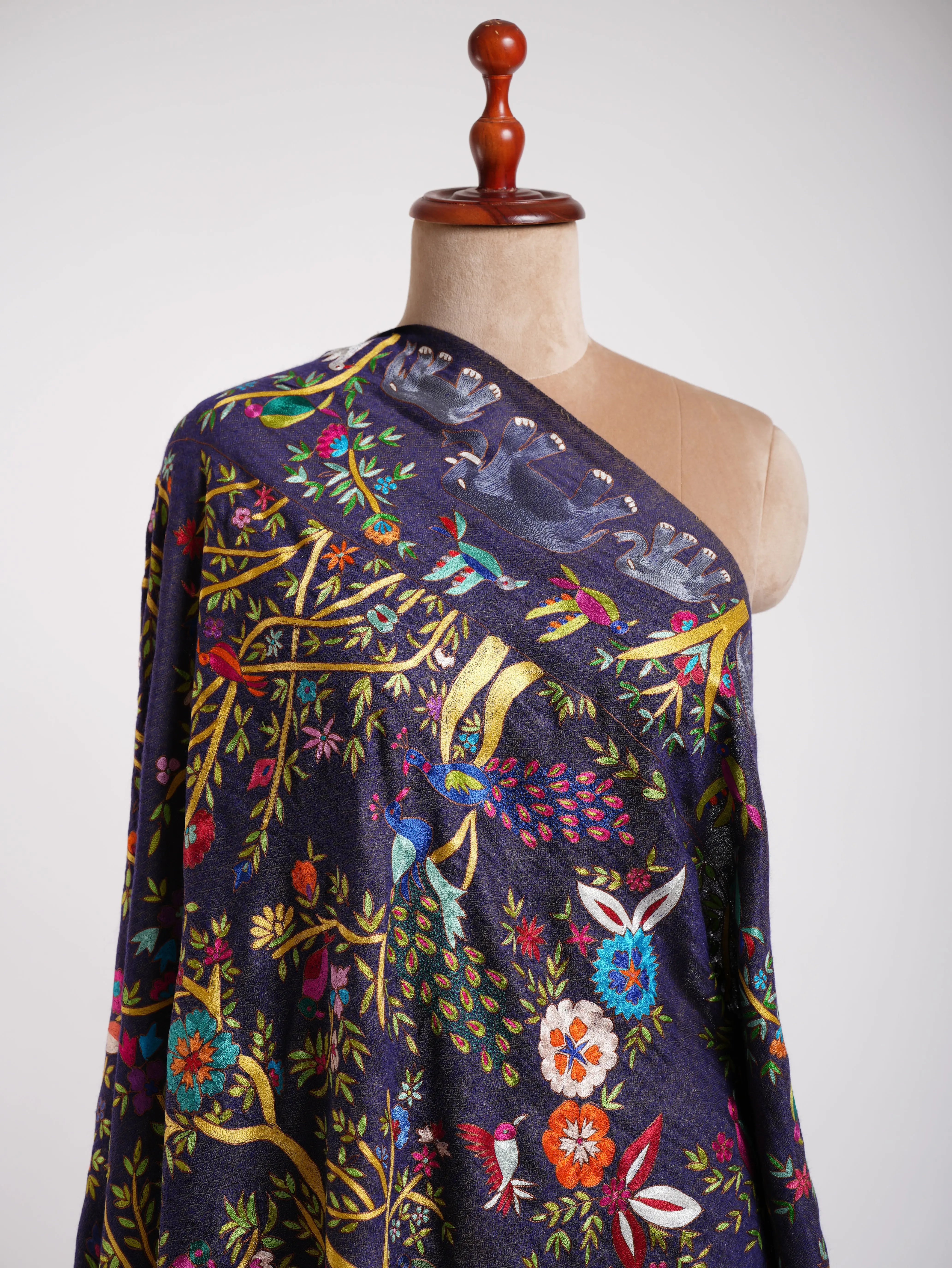 Dorukha Pashmina and Metallic Zari Kalamkari Shawl Shahkaar