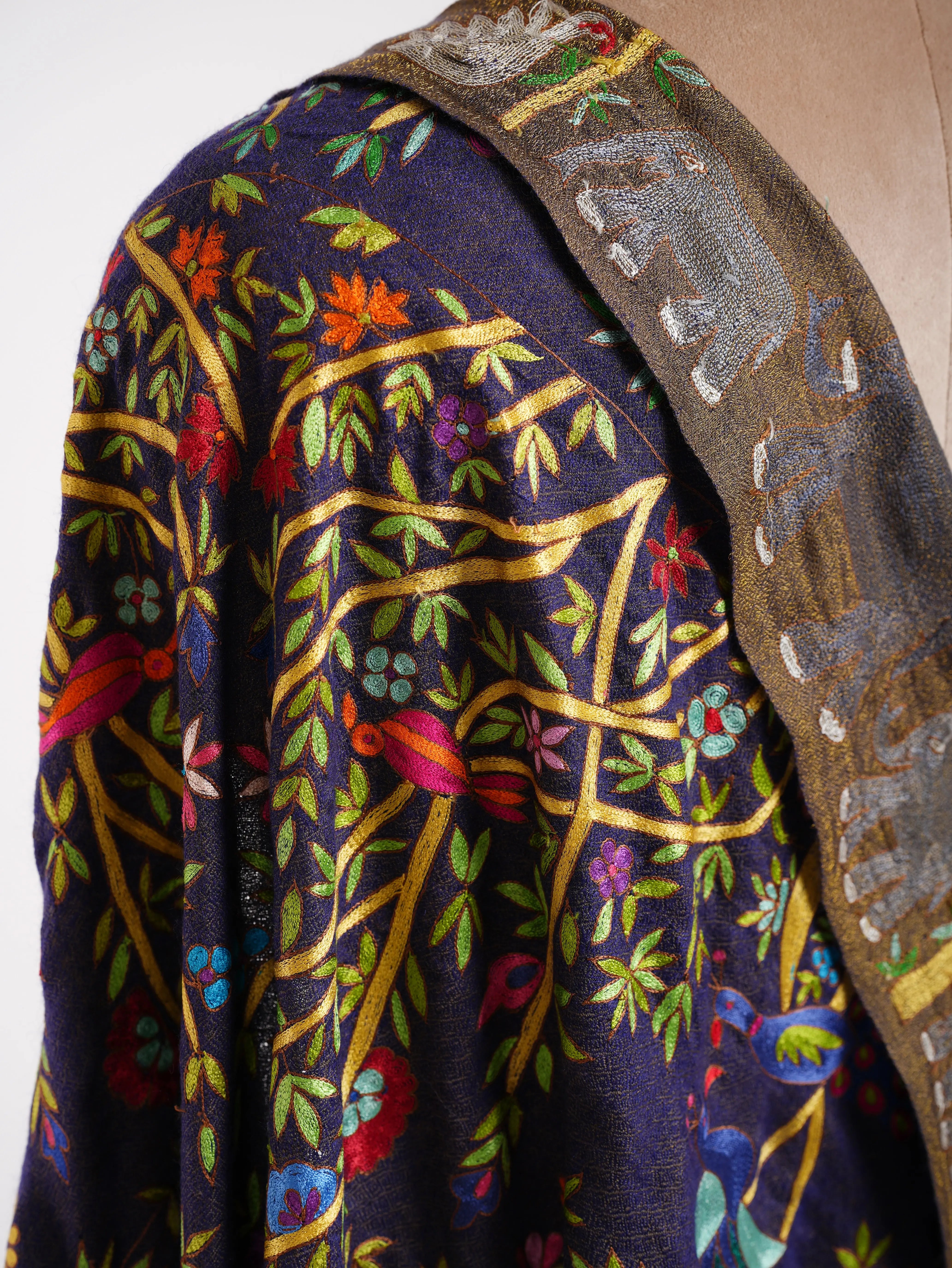 Dorukha Pashmina and Metallic Zari Kalamkari Shawl Shahkaar