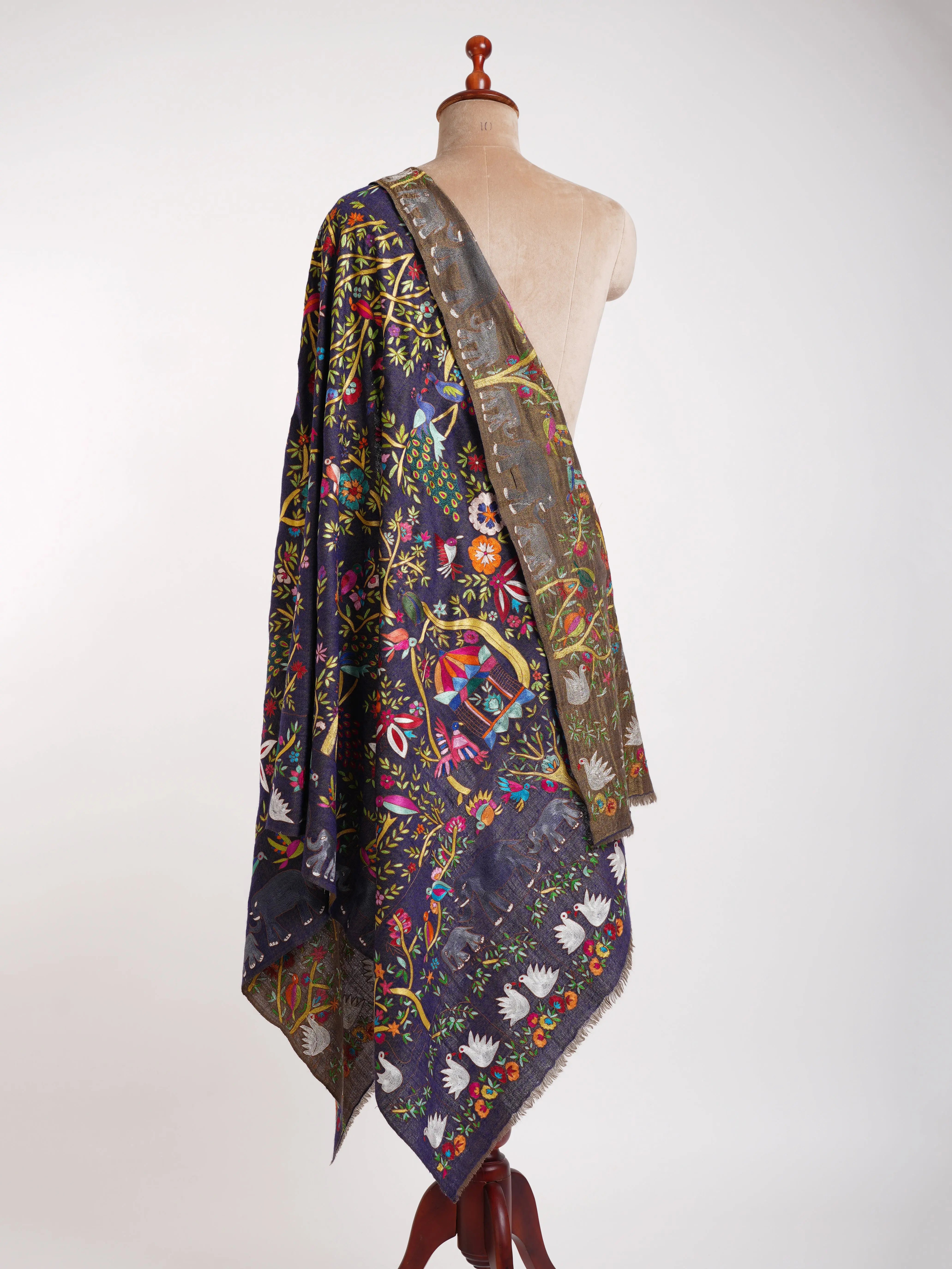 Dorukha Pashmina and Metallic Zari Kalamkari Shawl Shahkaar