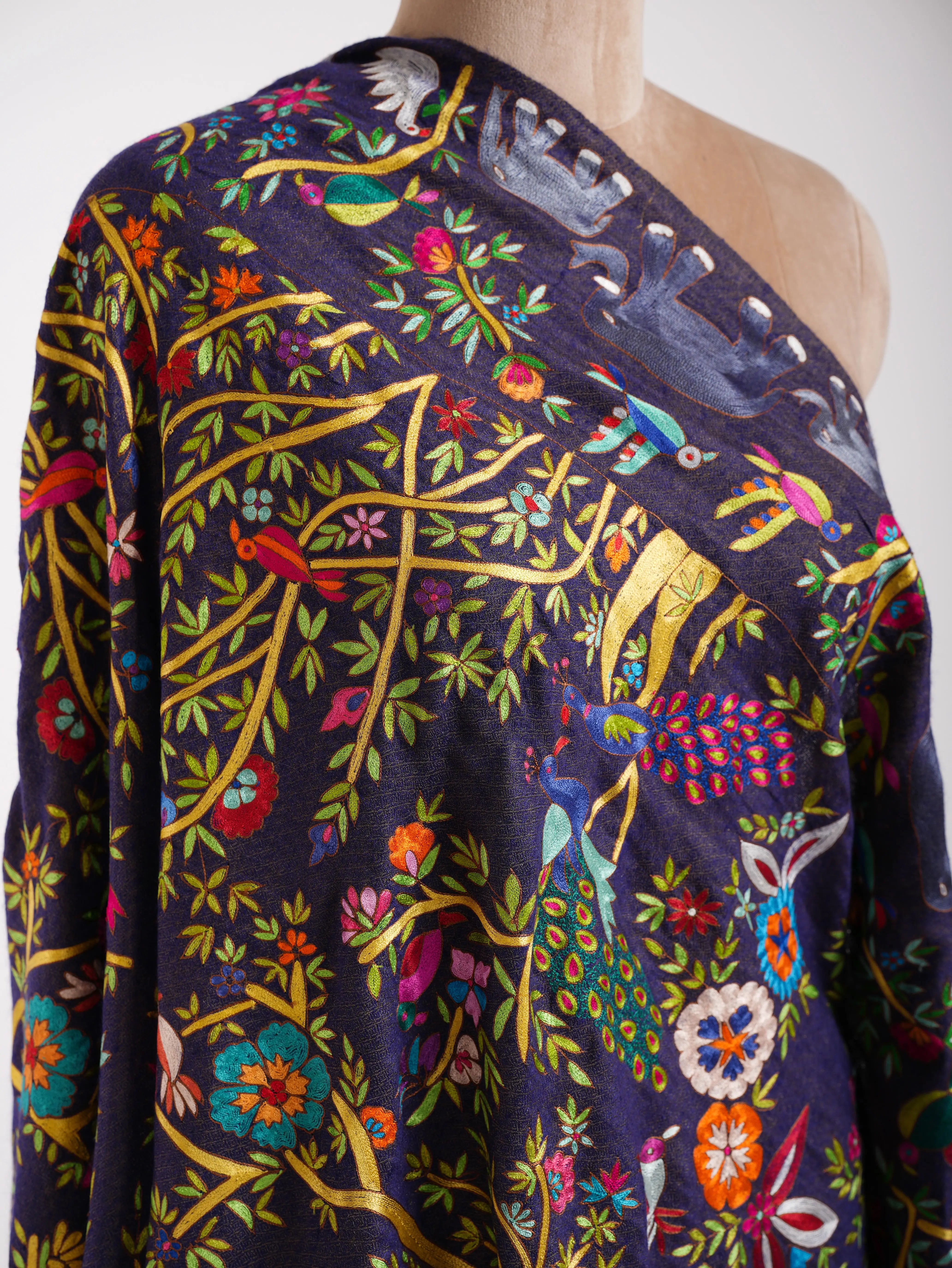 Dorukha Pashmina and Metallic Zari Kalamkari Shawl Shahkaar