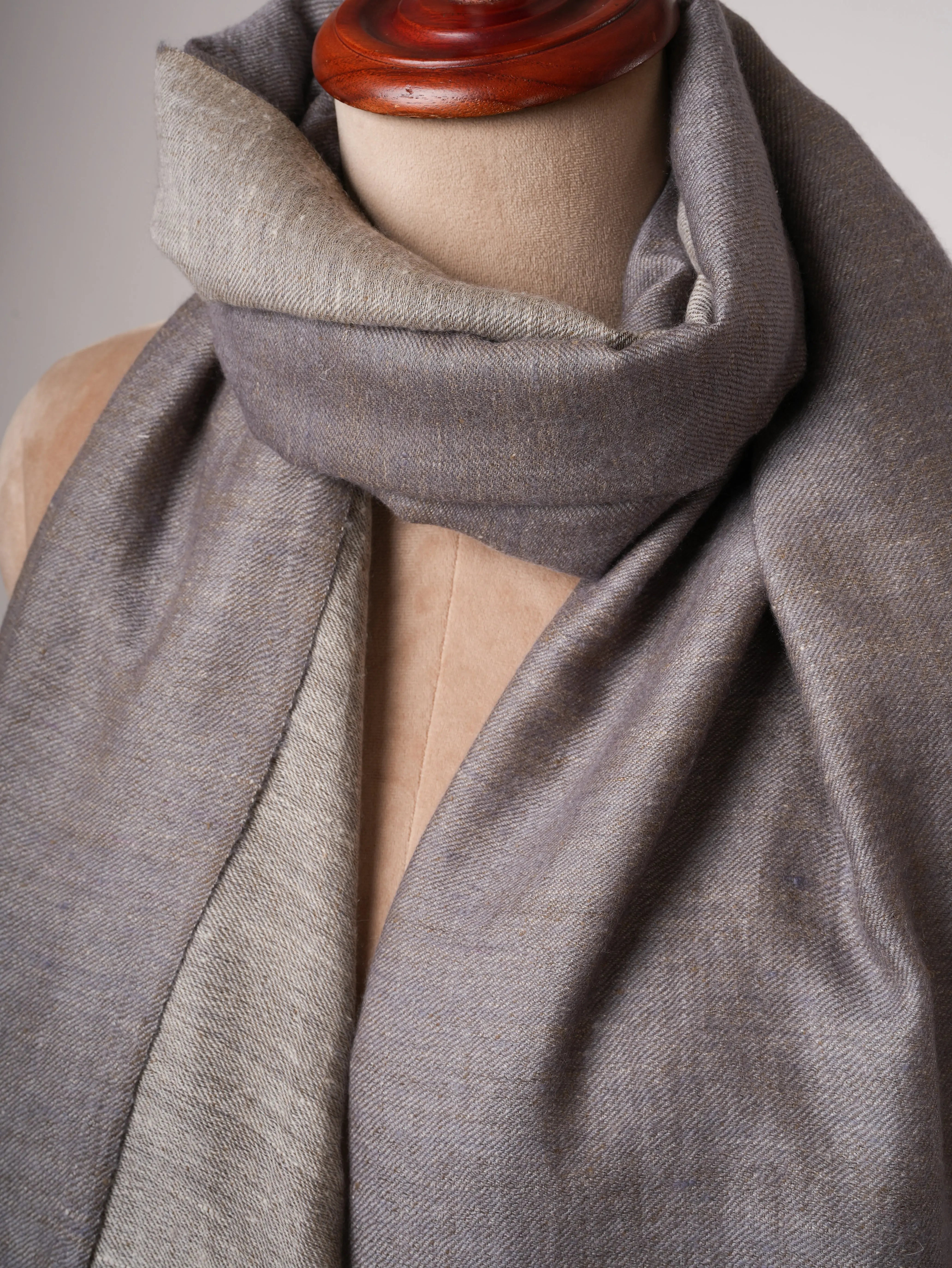 Dual Shade Grey Ivory Baby Soft Cashmere Scarf Lightweight Luxurious Shahkaar