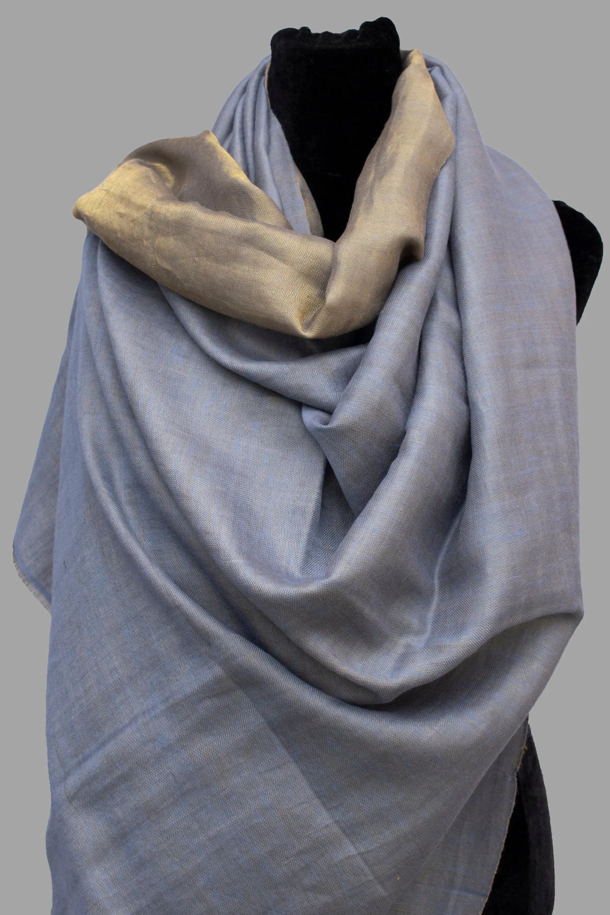 Dual Shade (Reversible) Metallic Pure Pashmina Cashmere Zari Scarf Wrap, Hand Woven Shahkaar