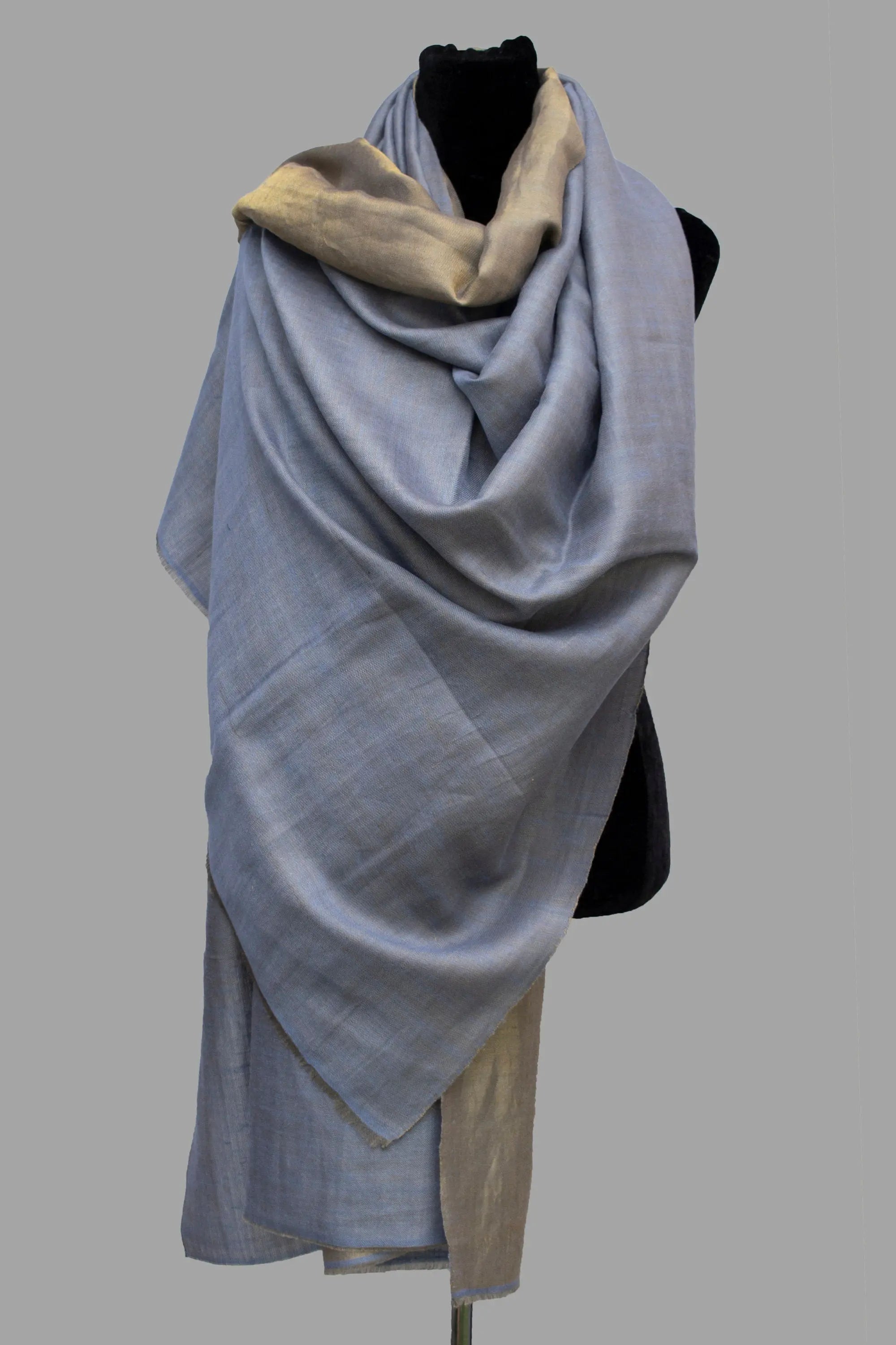Dual Shade (Reversible) Metallic Pure Pashmina Cashmere Zari Scarf Wrap, Hand Woven Shahkaar