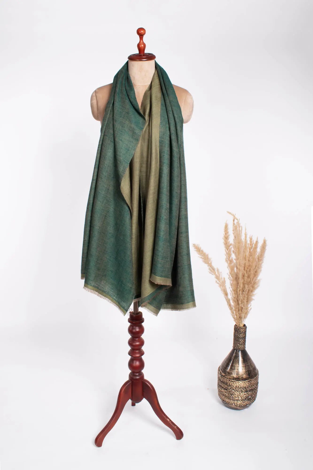 Dual Sided Pashmina Scarf in Forest and Olive Green - REGIS Shahkaar