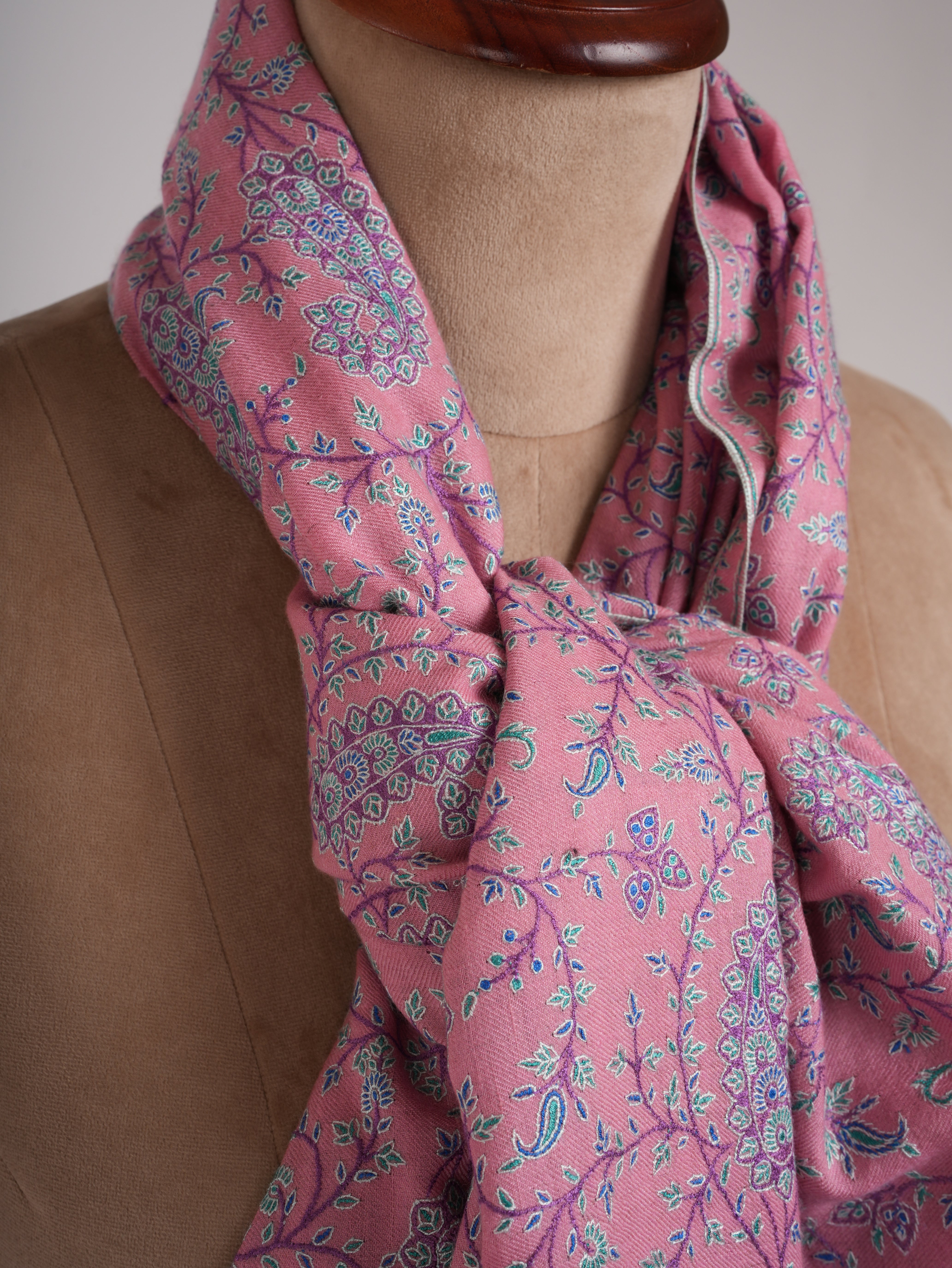 Paisley Jall Motif Embroidered Taffy Pashmina Shawl
