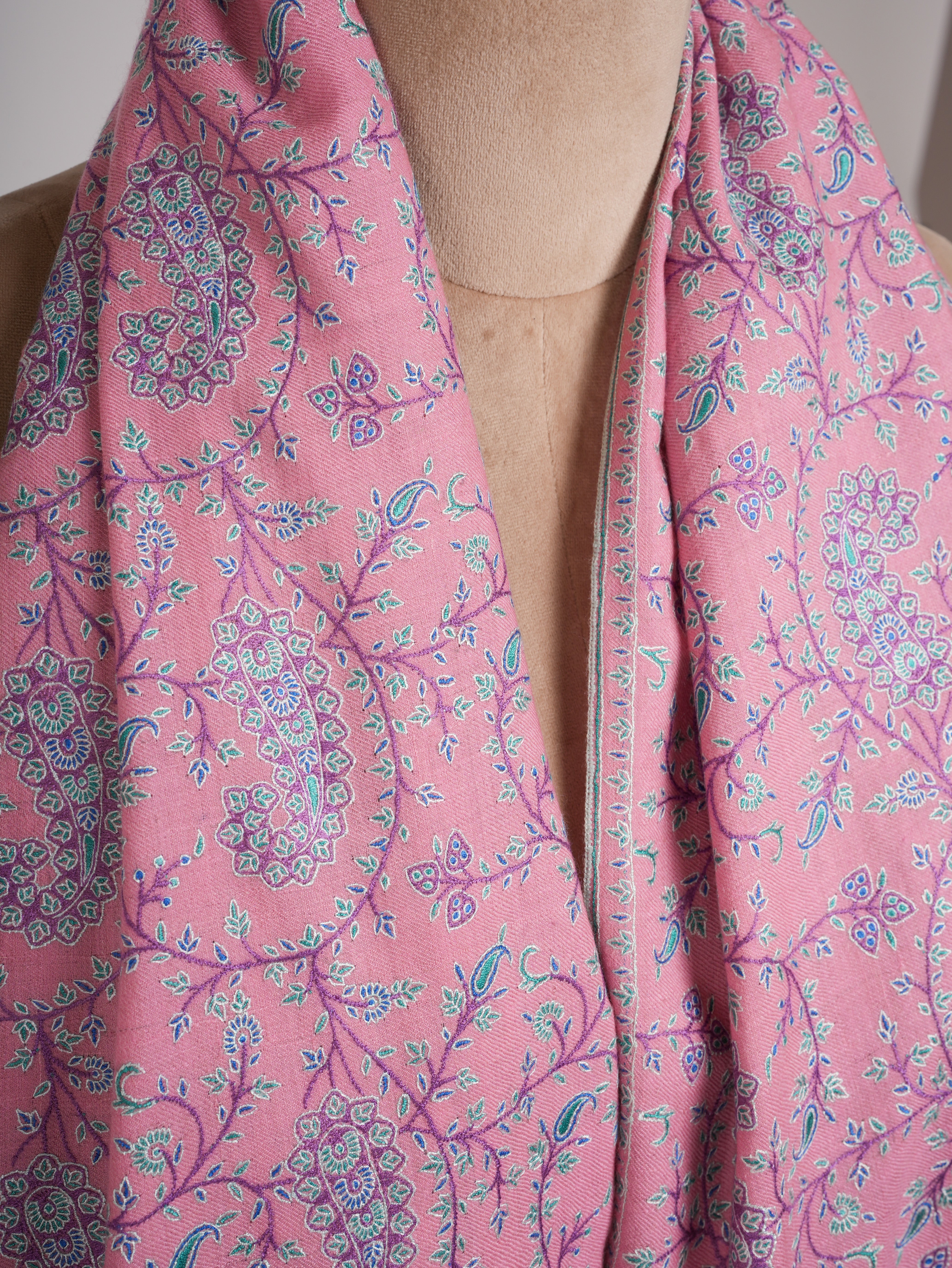Paisley Jall Motif Embroidered Taffy Pashmina Shawl