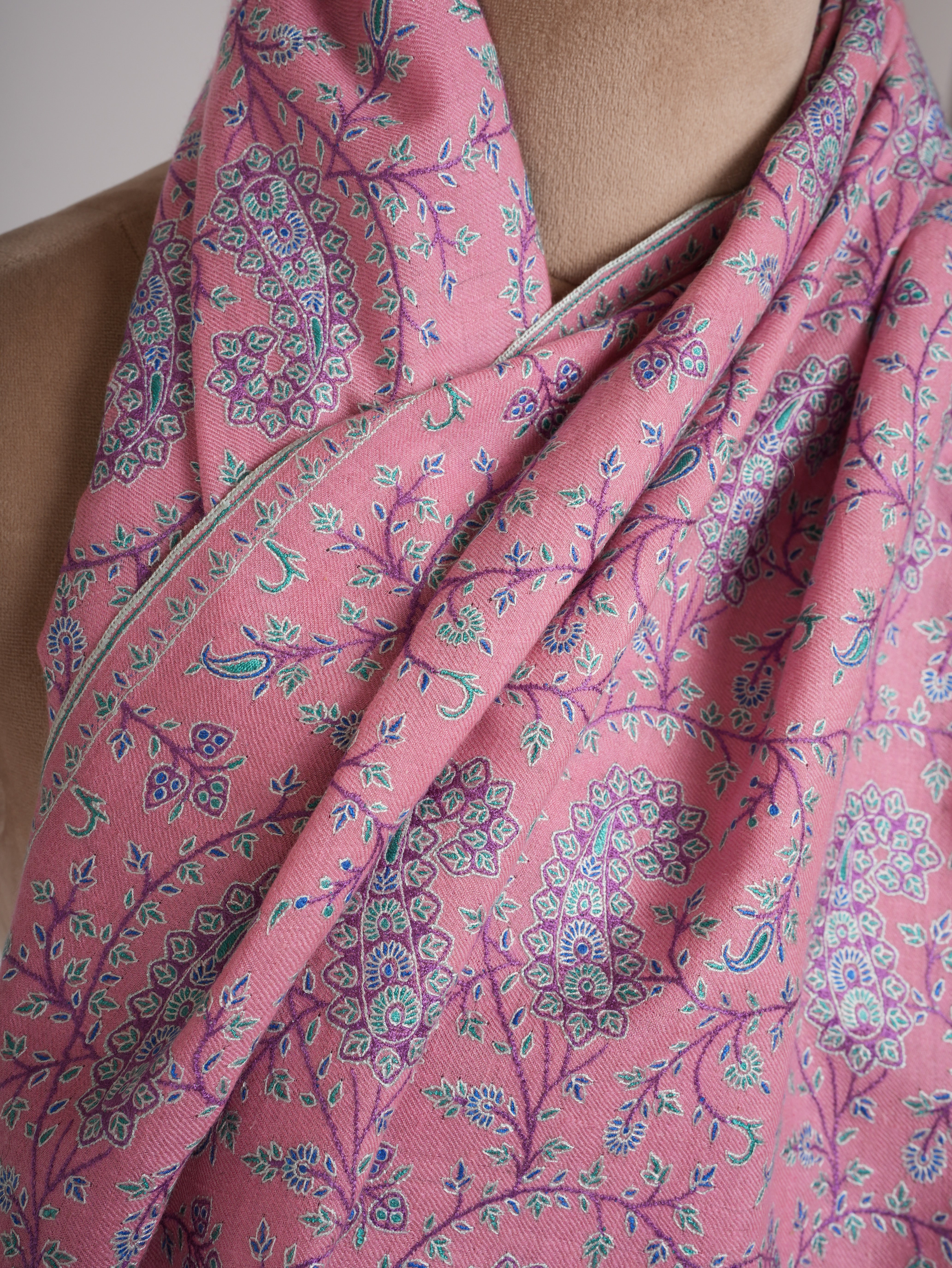 Paisley Jall Motif Embroidered Taffy Pashmina Shawl
