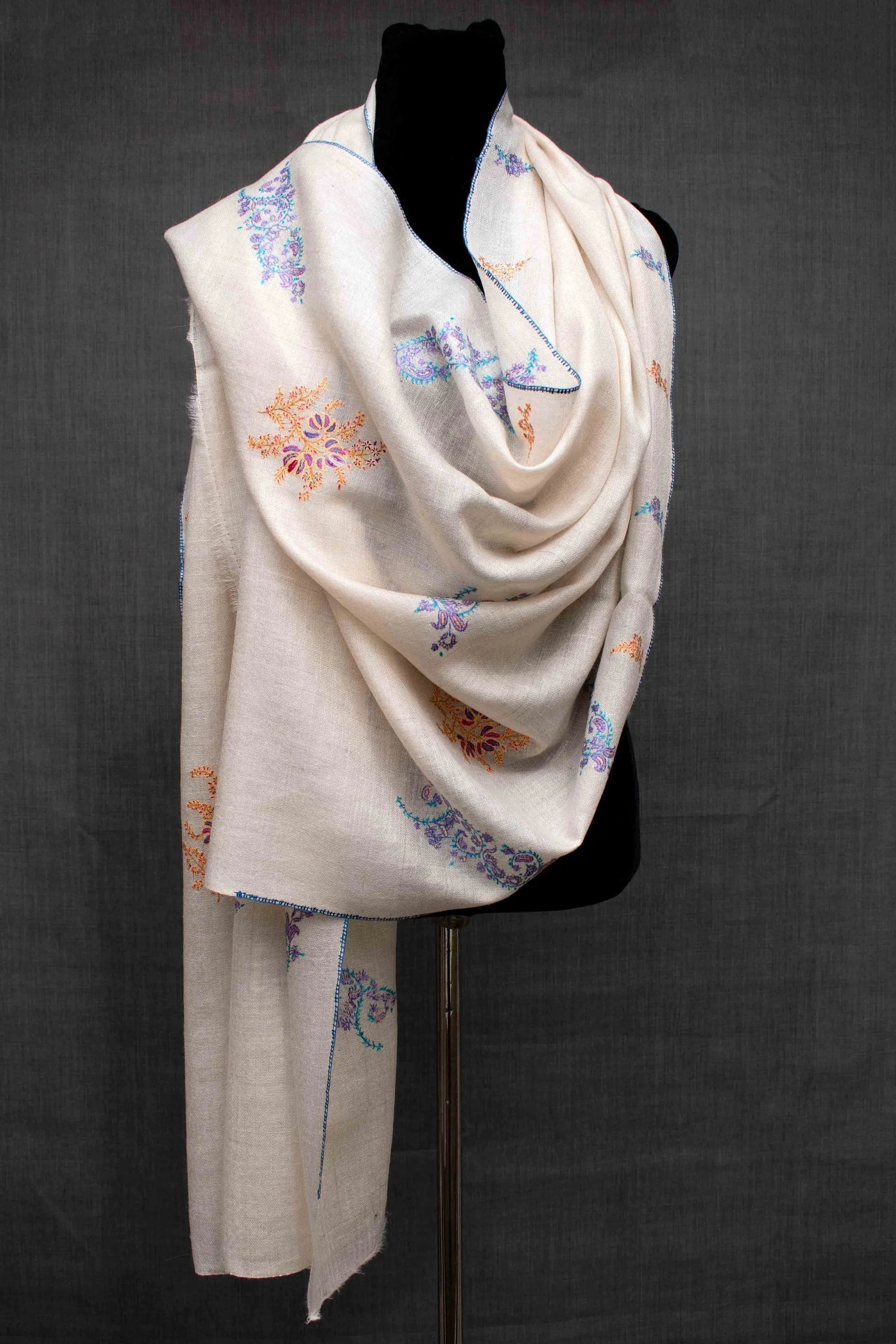 Elegant Kashmiri Embroidery Scarf Stole Wrap Shahkaar