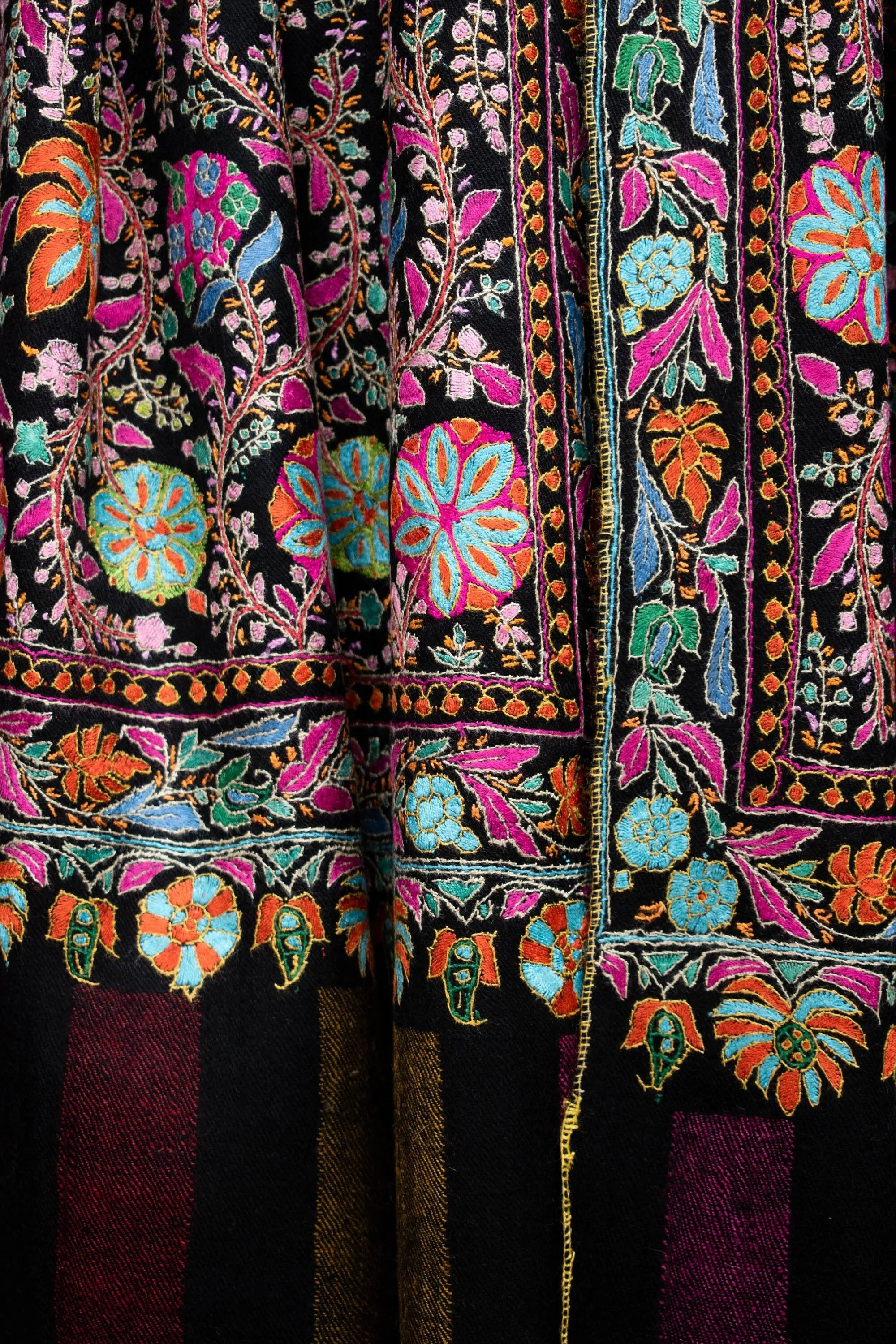 Elina Paper Machie Kashmiri Embroidery Pashmina Scarf, Hand Embroidery, Handwoven, Woman, 28x80" Shahkaar