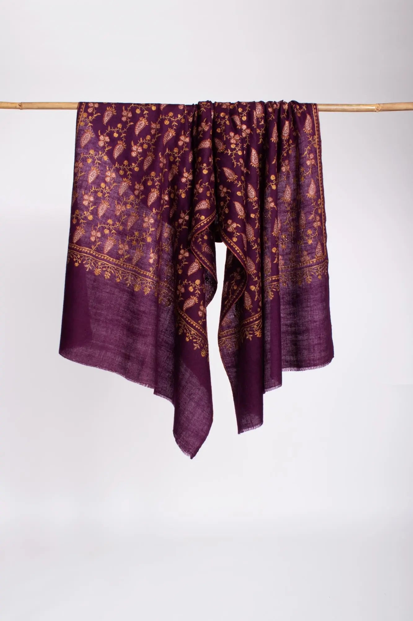 Embroidered Plum Cashmere Scarf - SIDMOUTH Shahkaar
