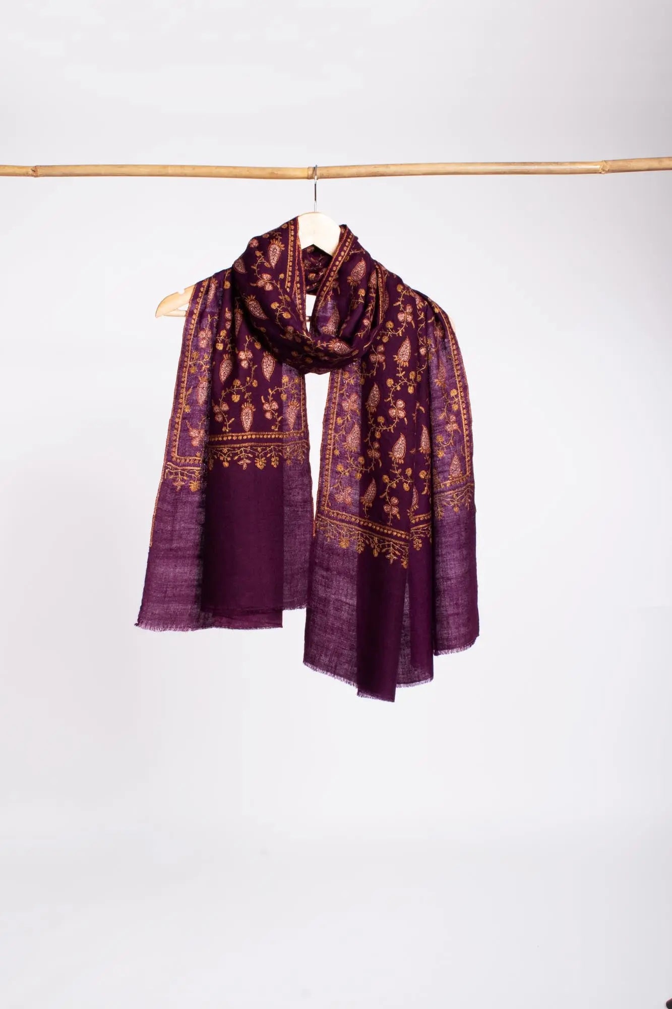 Embroidered Plum Cashmere Scarf - SIDMOUTH Shahkaar