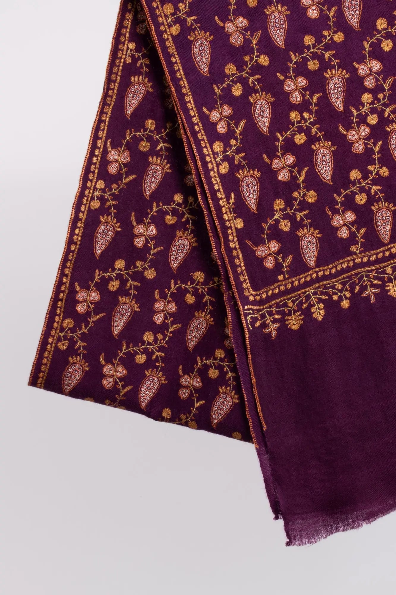 Embroidered Plum Cashmere Scarf - SIDMOUTH Shahkaar
