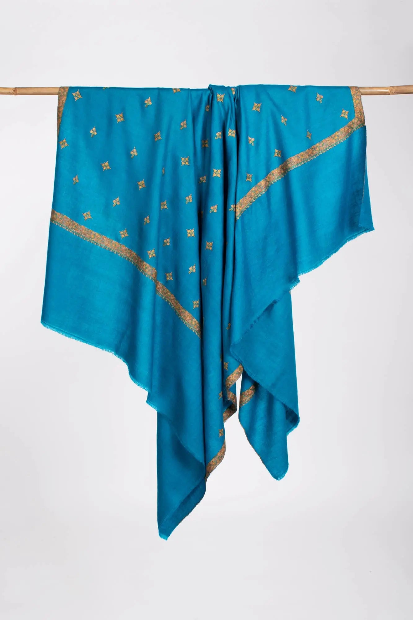 Embroidered Star Collection Turquoise Cashmere Shawl - WABASH Shahkaar