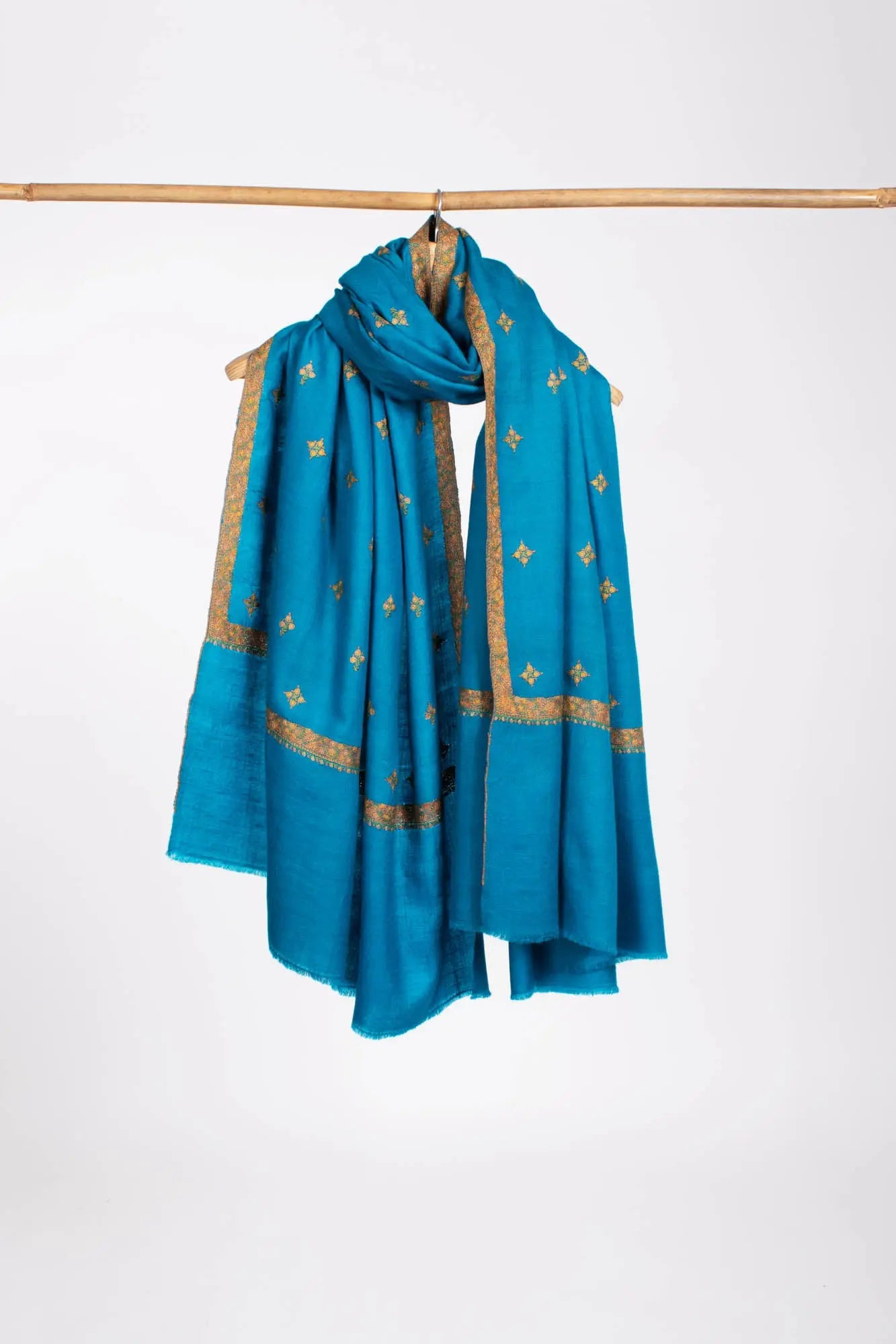 Embroidered Star Collection Turquoise Cashmere Shawl - WABASH Shahkaar