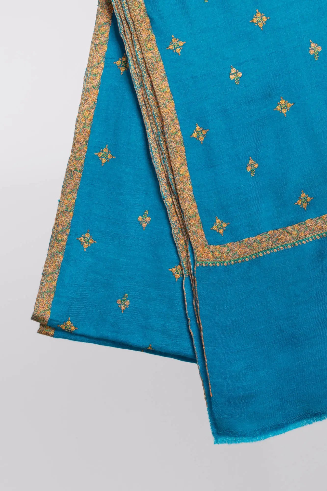 Embroidered Star Collection Turquoise Cashmere Shawl - WABASH Shahkaar