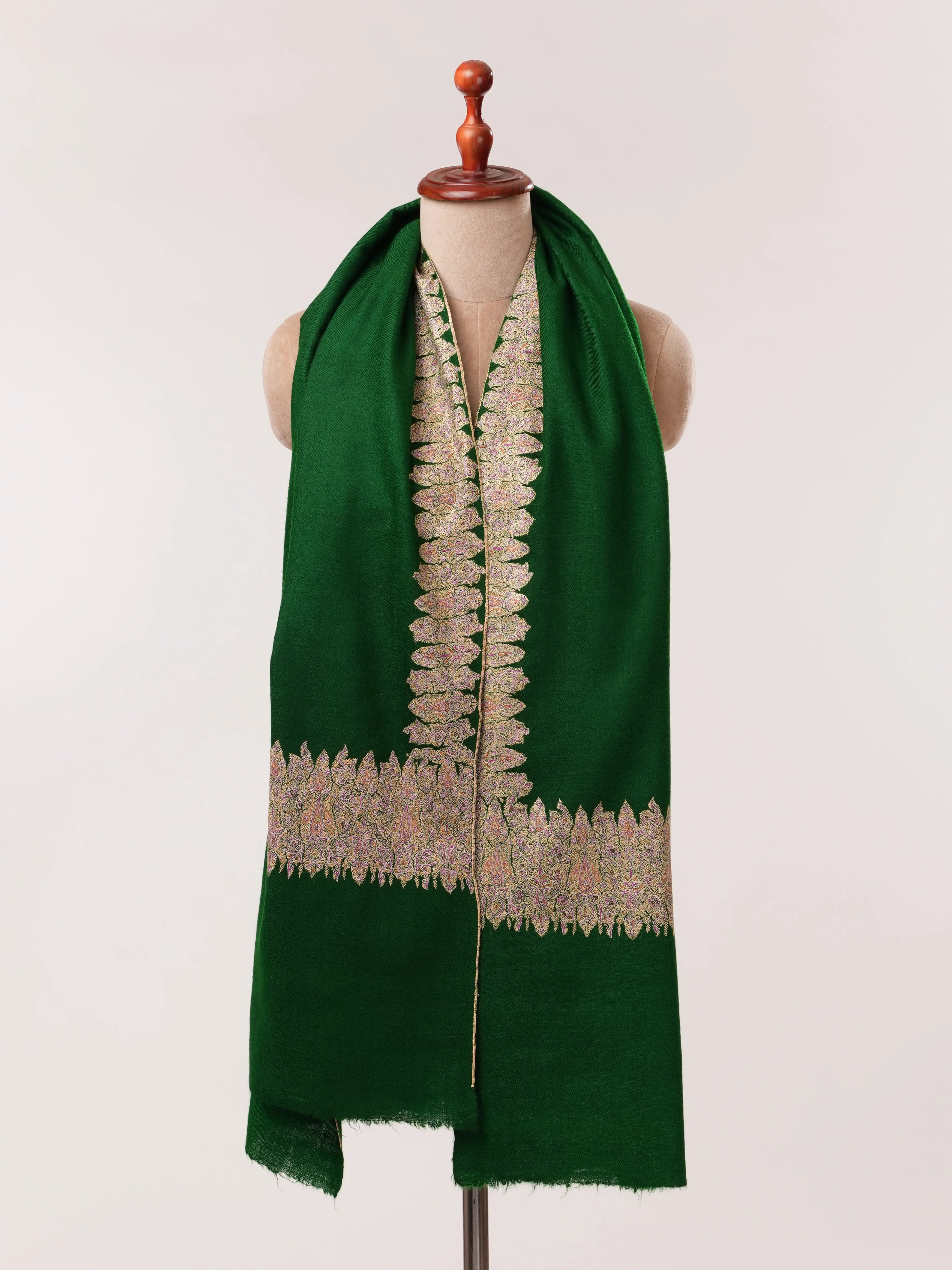Emerald Green Handspun Daurdar Pure Pashmina Shawl Shahkaar.com