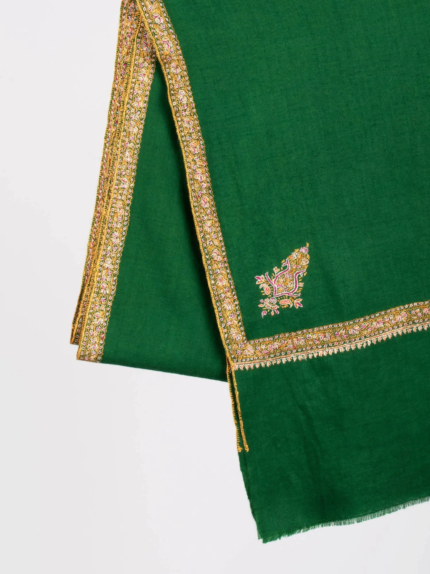 Emerald Green Hashia Beautiful Pashmina Shawl - LARAMIE Shahkaar