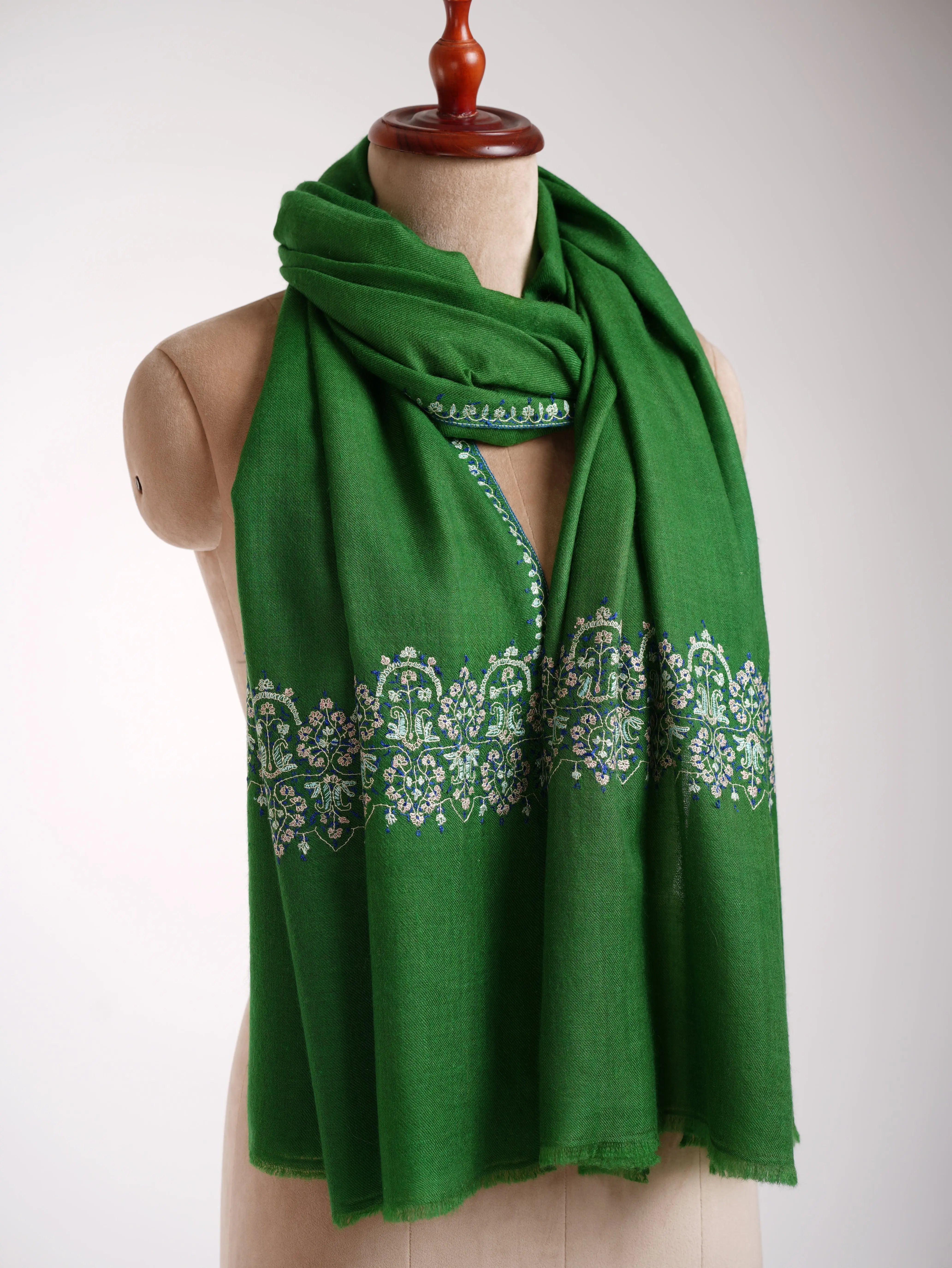Emerald Green Palladar Sozni Cashmere Stole Shahkaar
