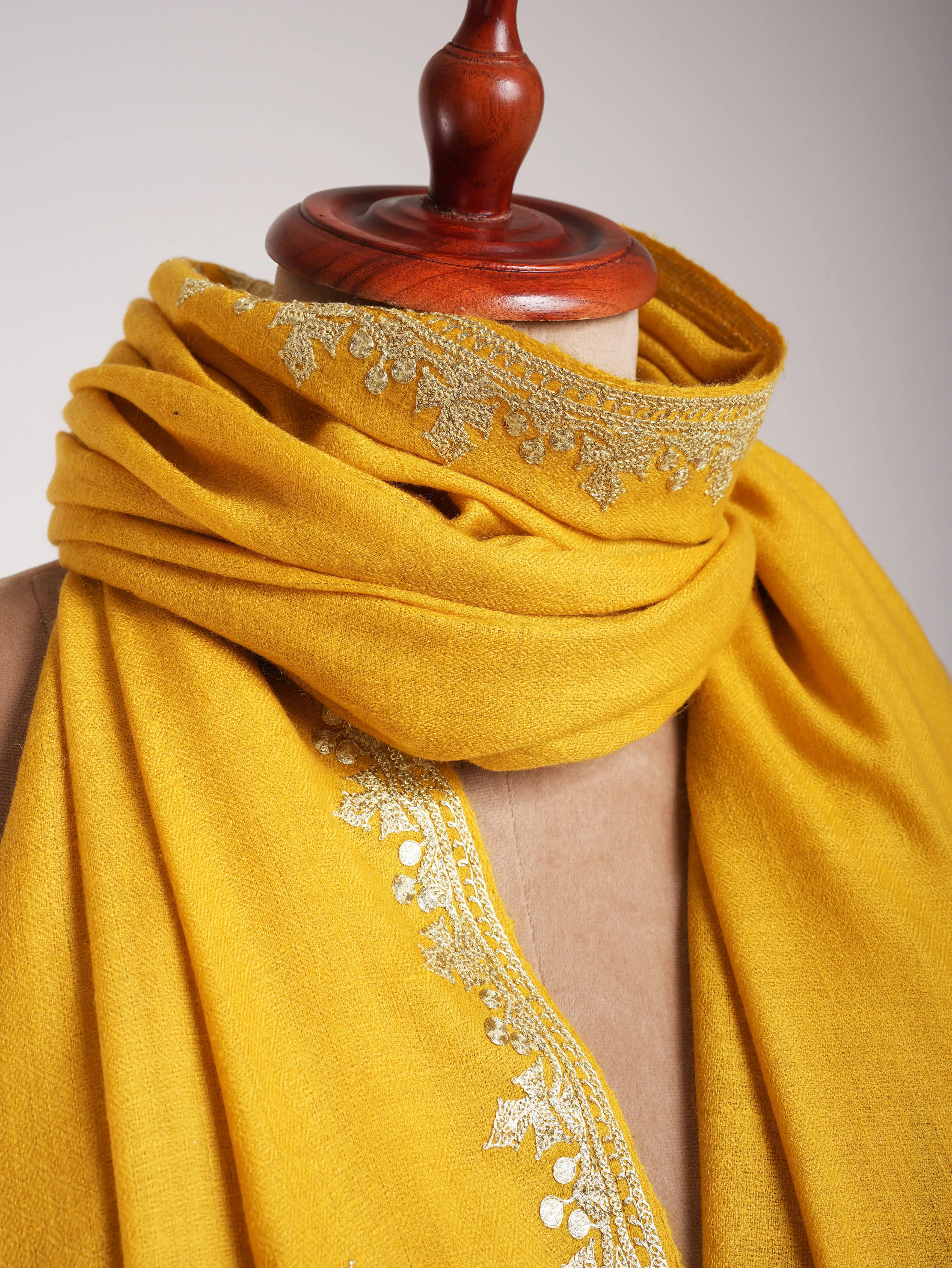 Empire Yellow Kashmiri Pashmina Shawl in Tilla Work Shahkaar