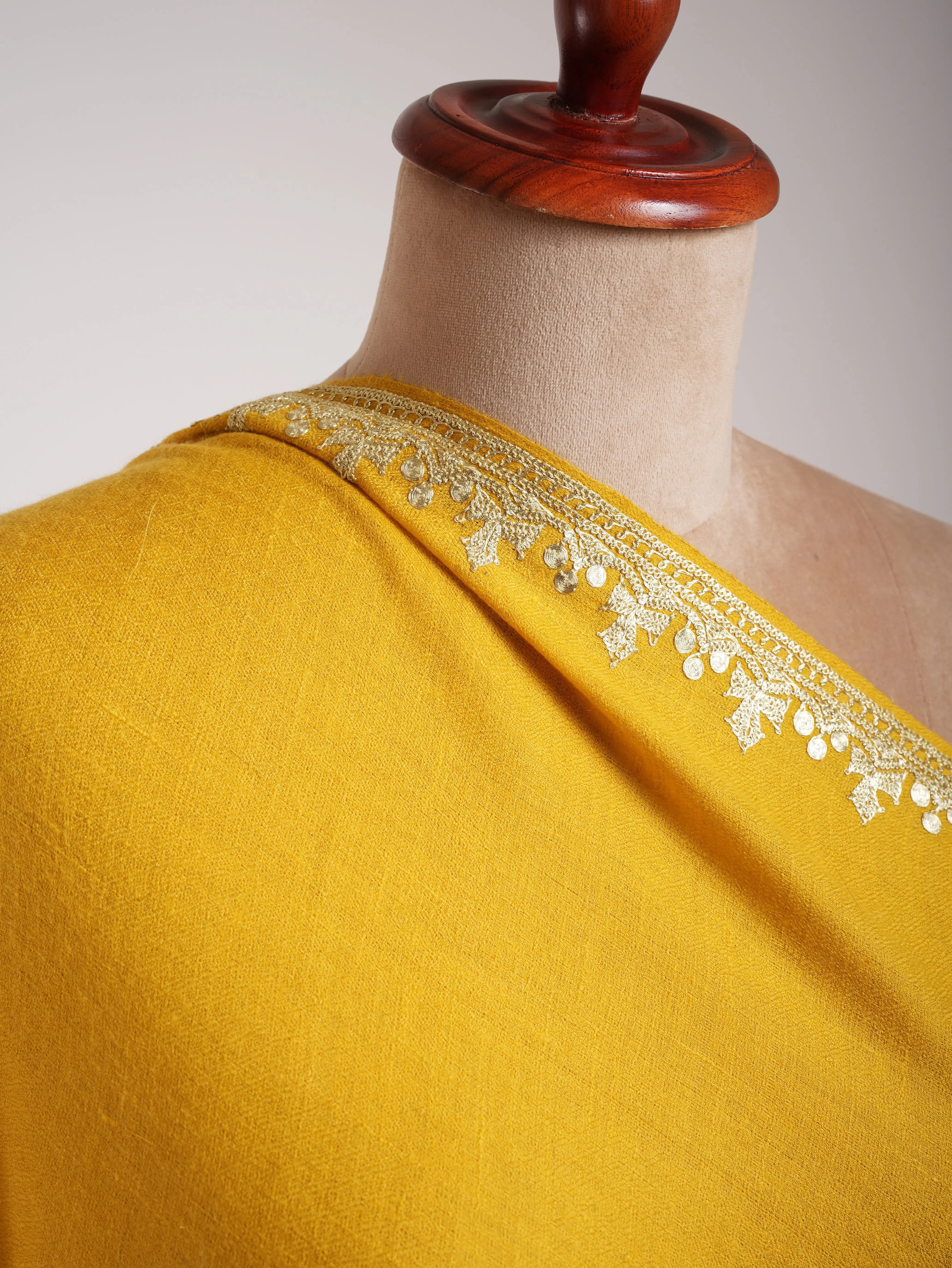 Empire Yellow Kashmiri Pashmina Shawl in Tilla Work Shahkaar