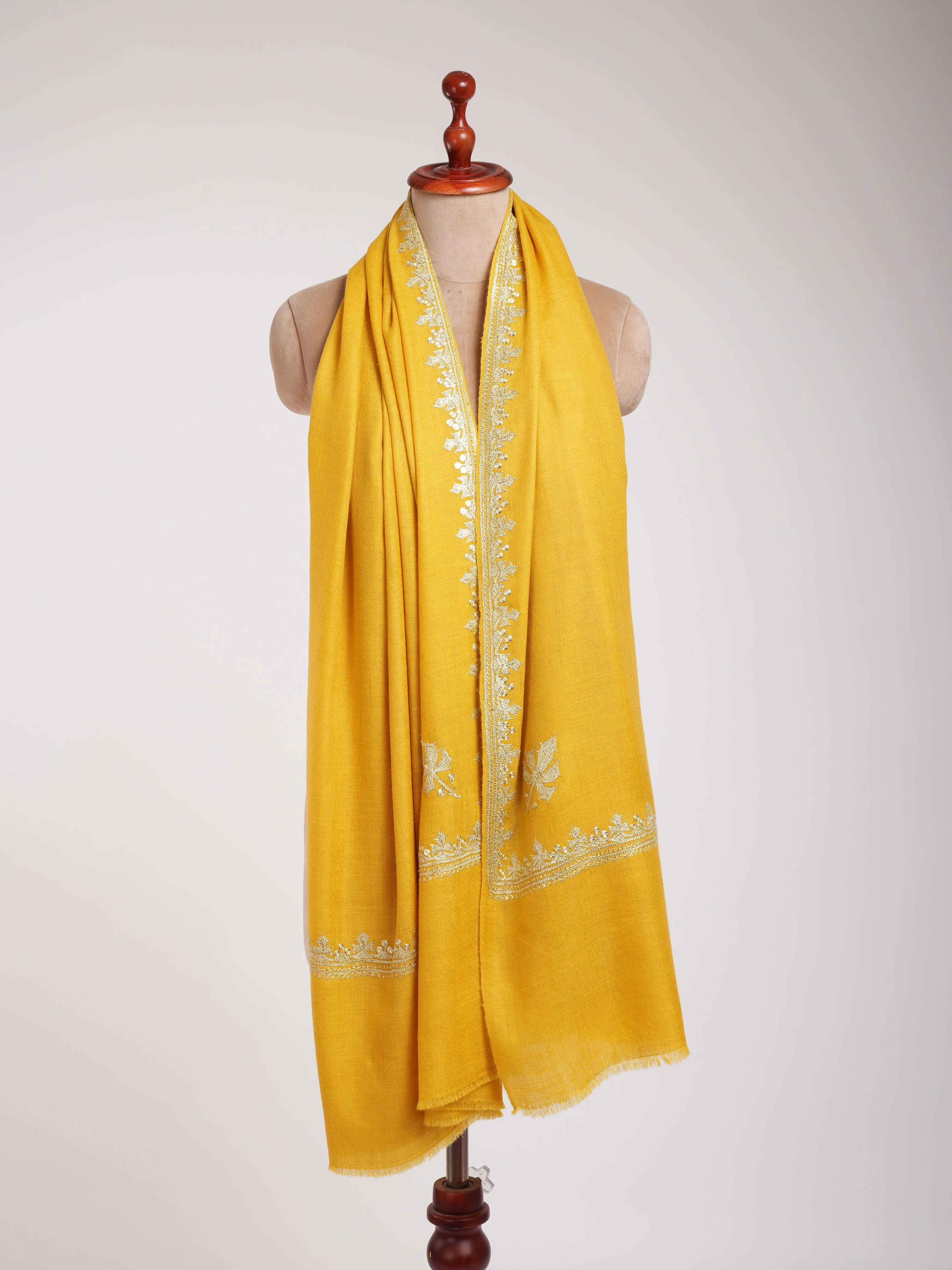Empire Yellow Kashmiri Pashmina Shawl in Tilla Work Shahkaar