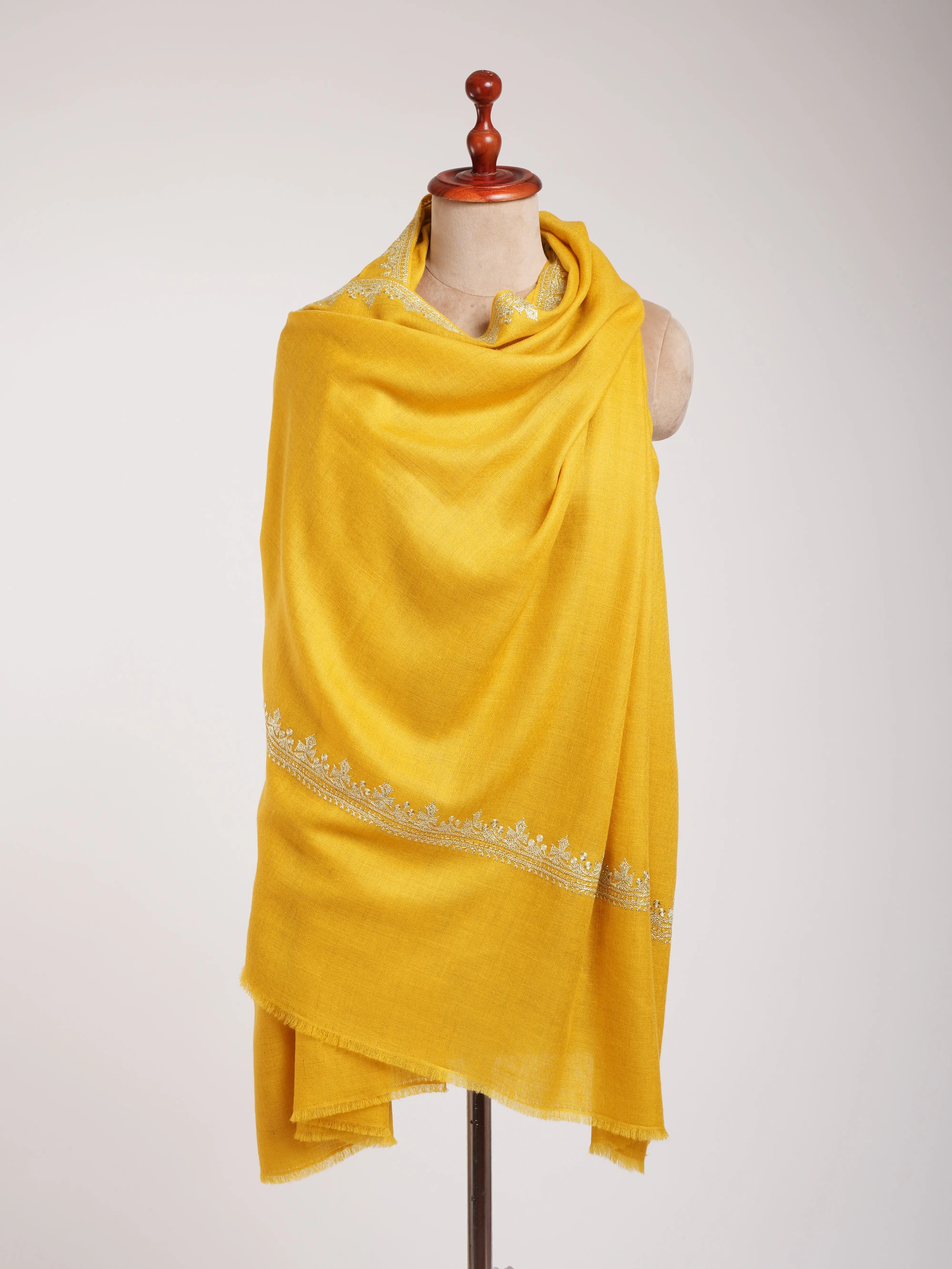 Empire Yellow Kashmiri Pashmina Shawl in Tilla Work Shahkaar