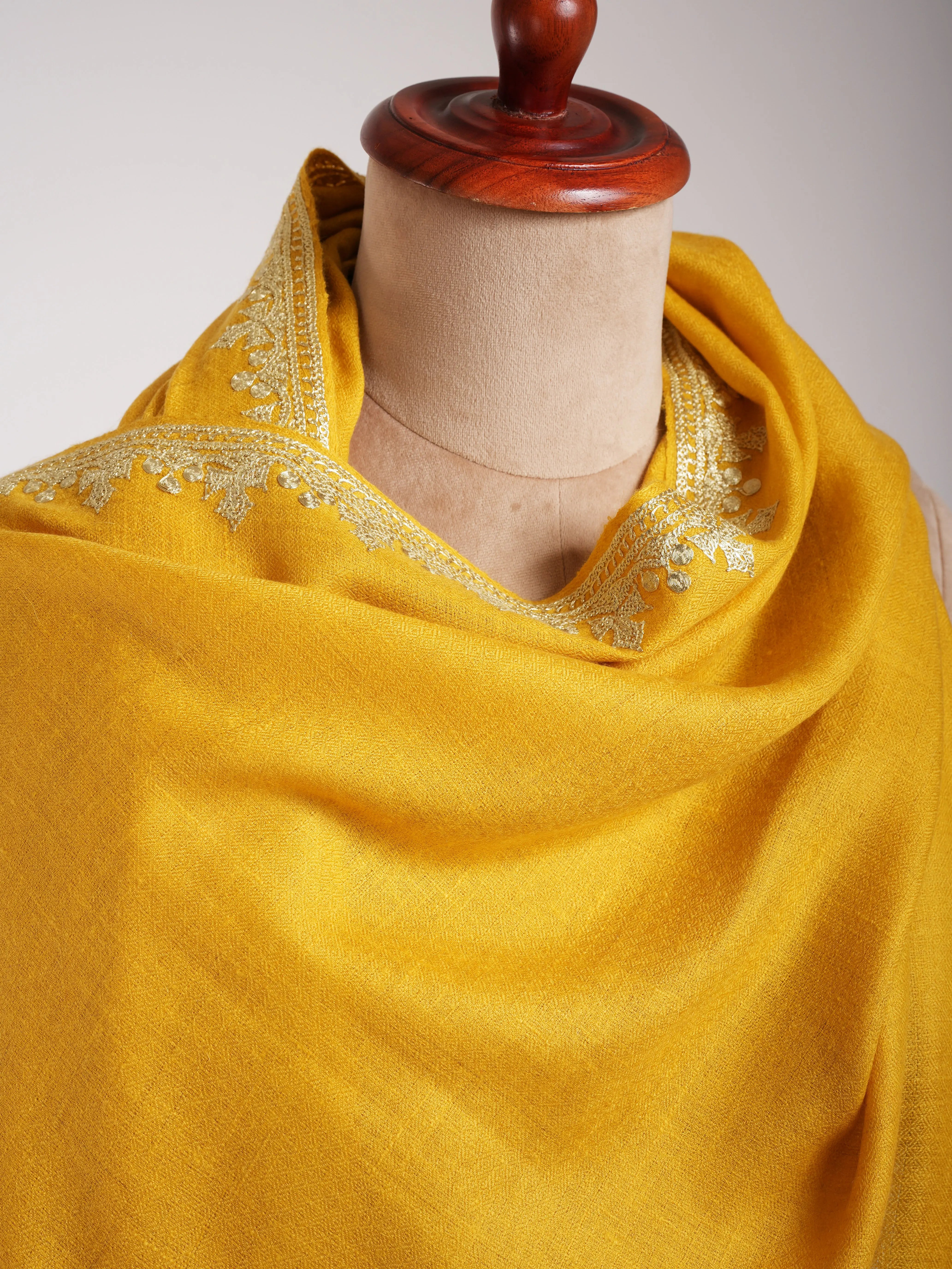 Empire Yellow Kashmiri Pashmina Shawl in Tilla Work Shahkaar
