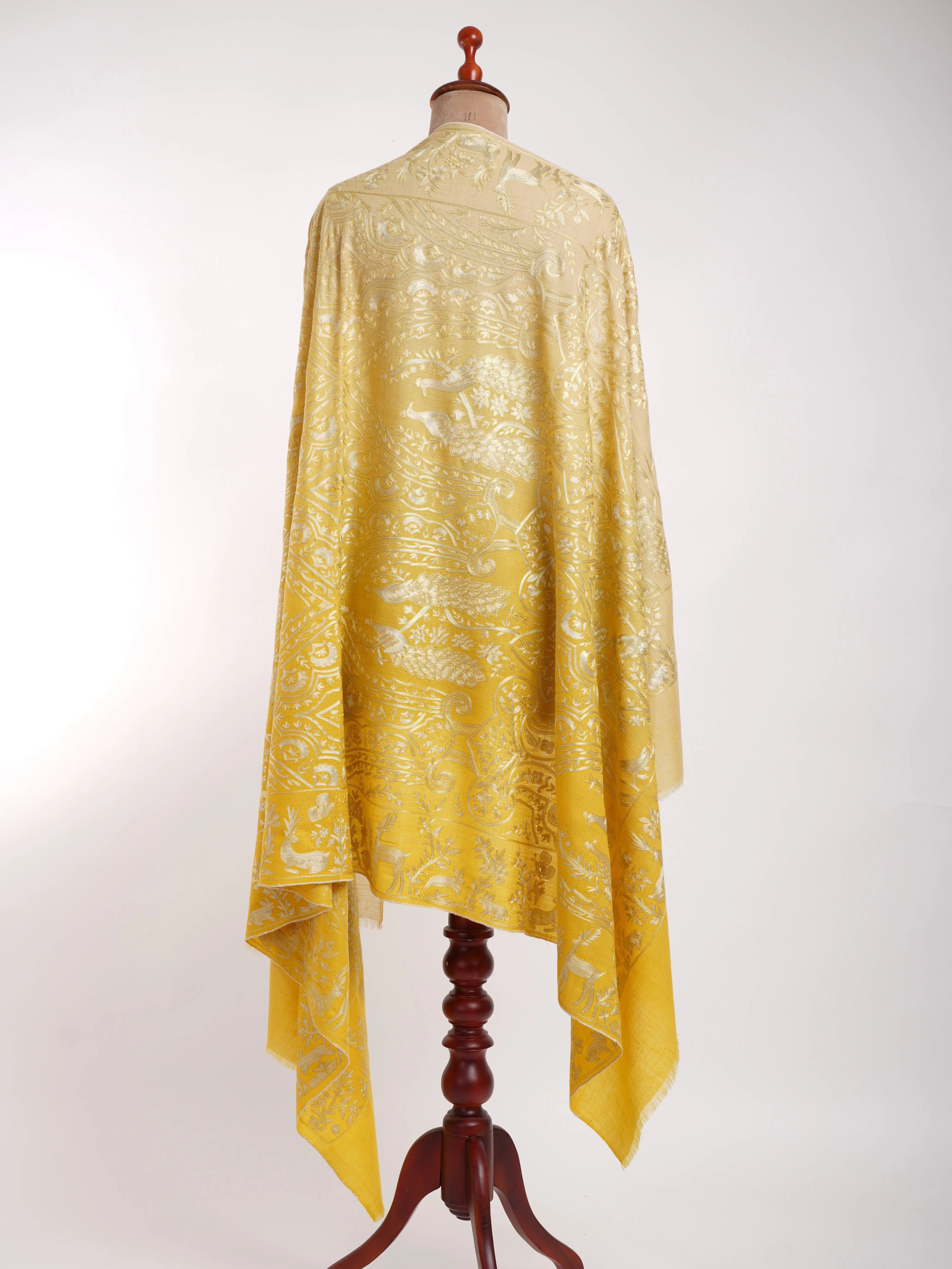 Empire Yellow Ombre Peacock Pashmina Shawl Shahkaar