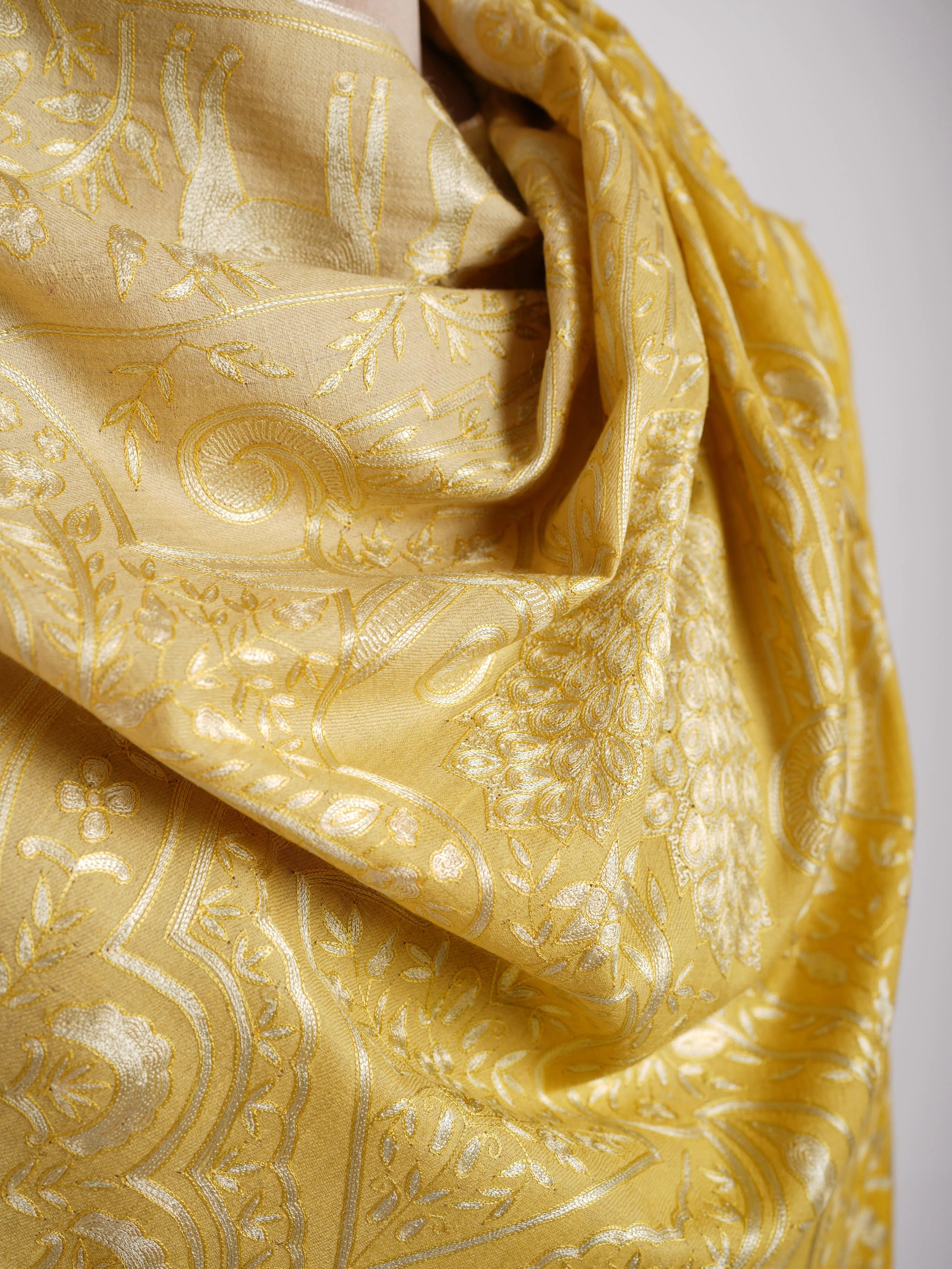 Empire Yellow Ombre Peacock Pashmina Shawl Shahkaar