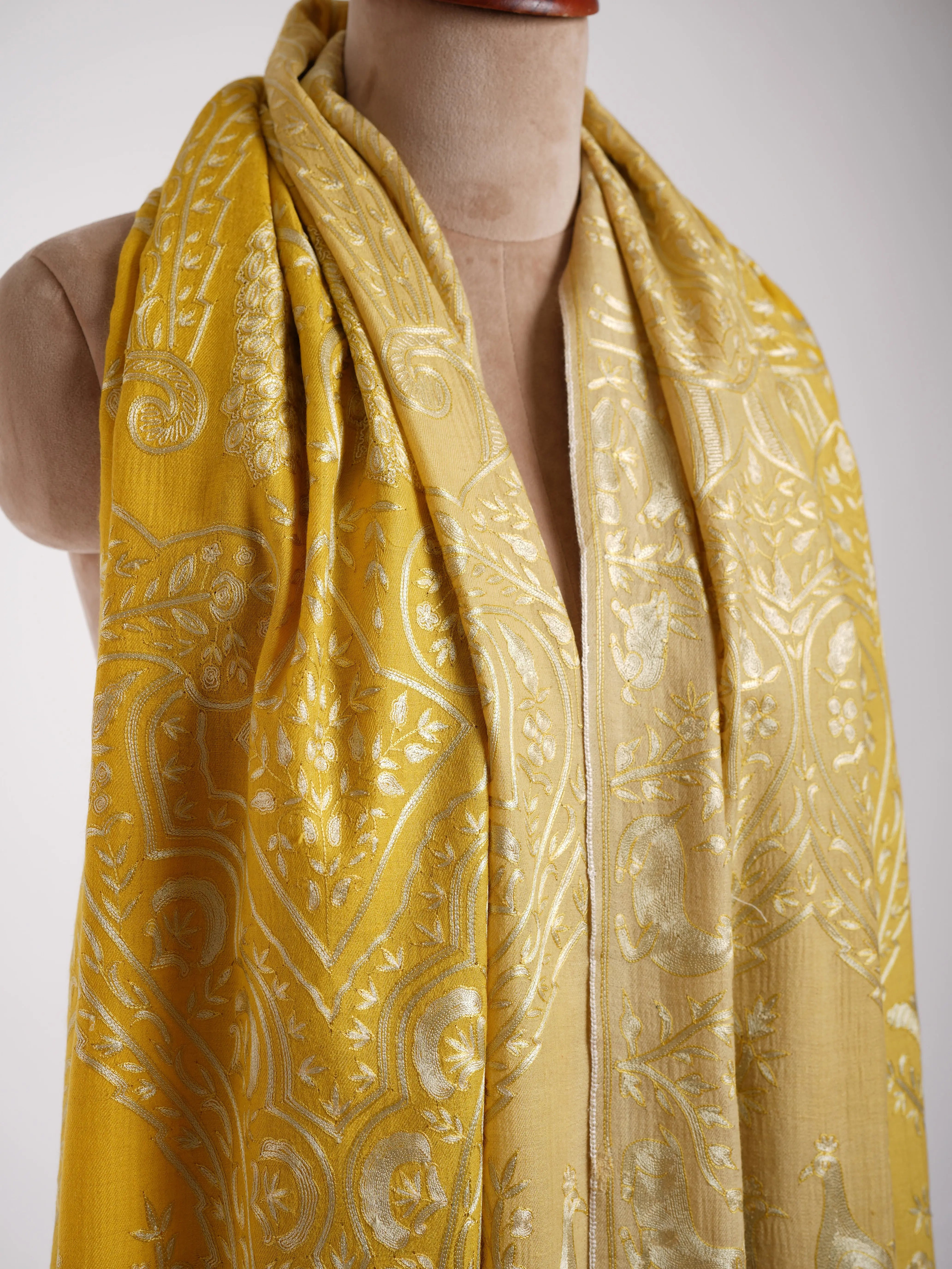 Empire Yellow Ombre Peacock Pashmina Shawl Shahkaar