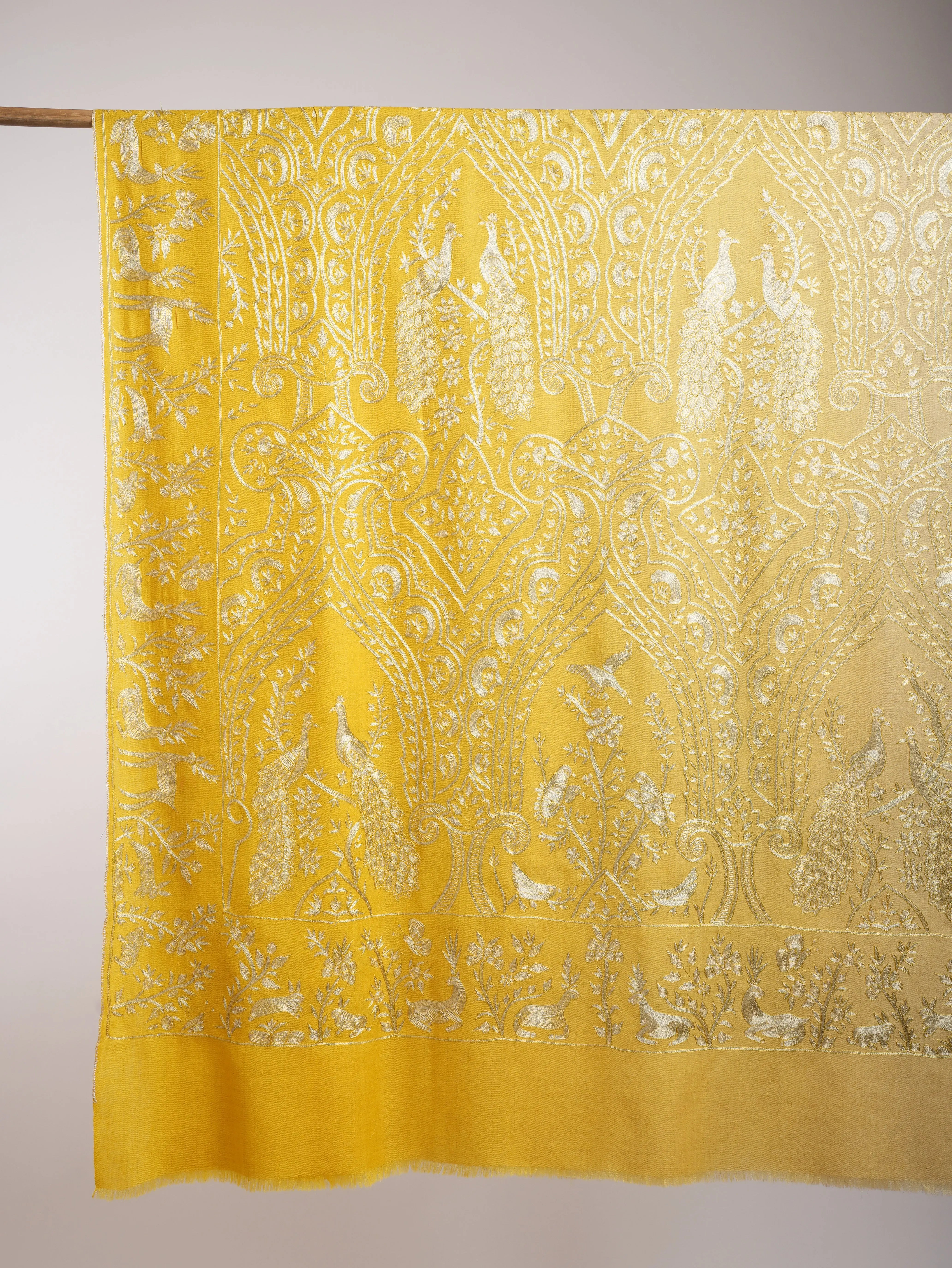 Empire Yellow Ombre Peacock Pashmina Shawl Shahkaar