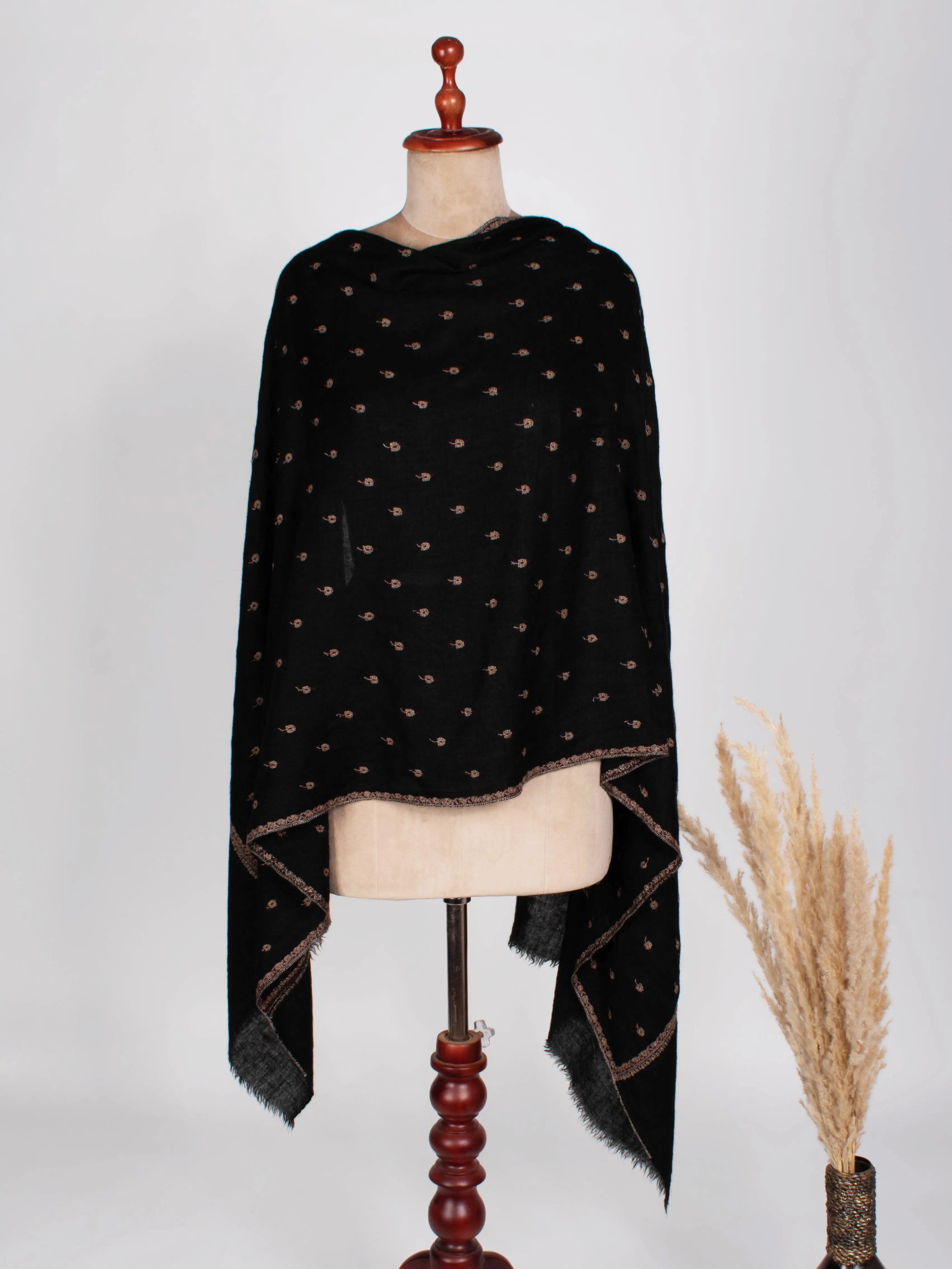 Evergreen Buteh Embroidered Soft Cashmere Gift Scarf Shahkaar