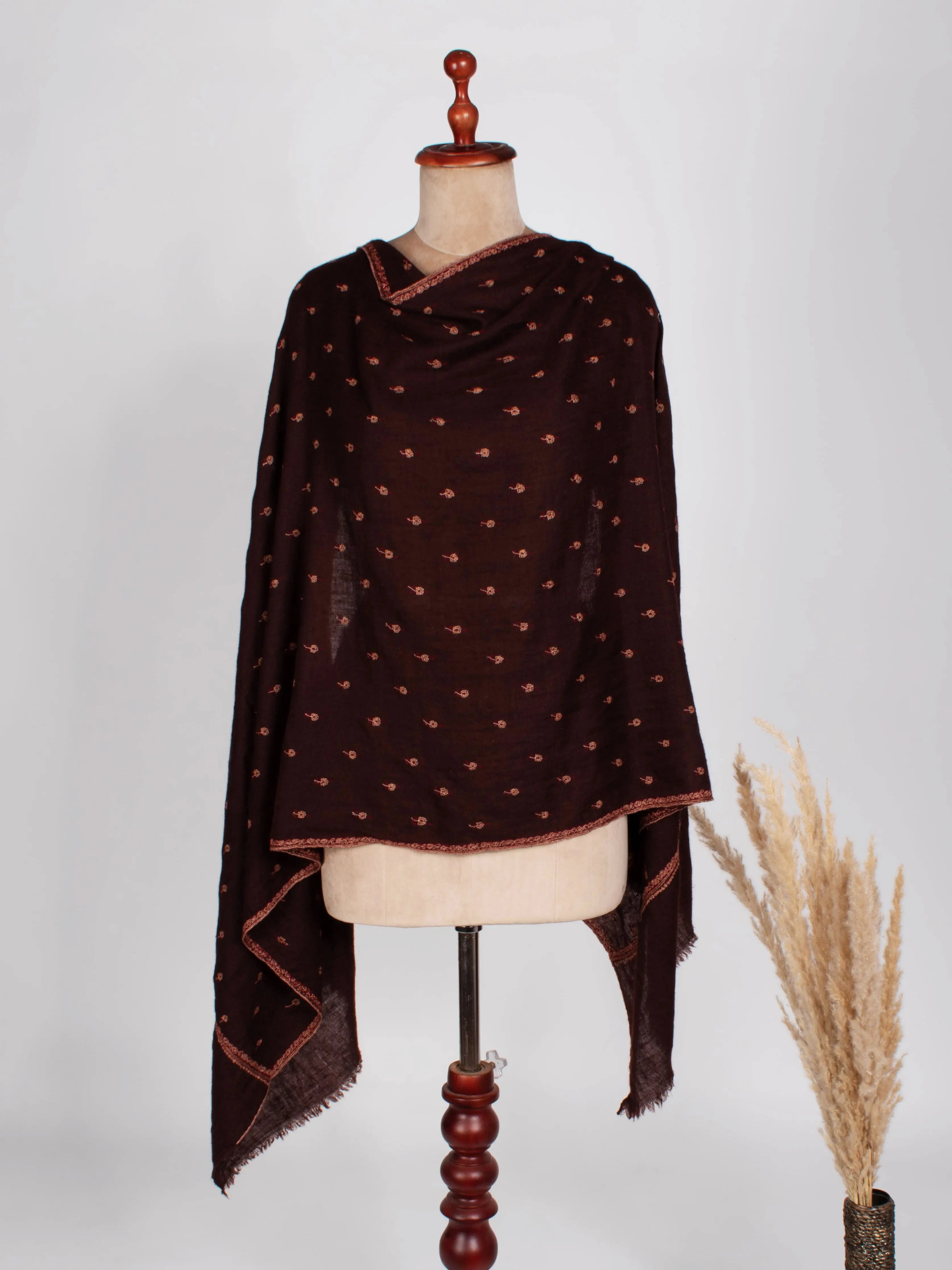 Evergreen Buteh Embroidered Soft Cashmere Gift Scarf Shahkaar