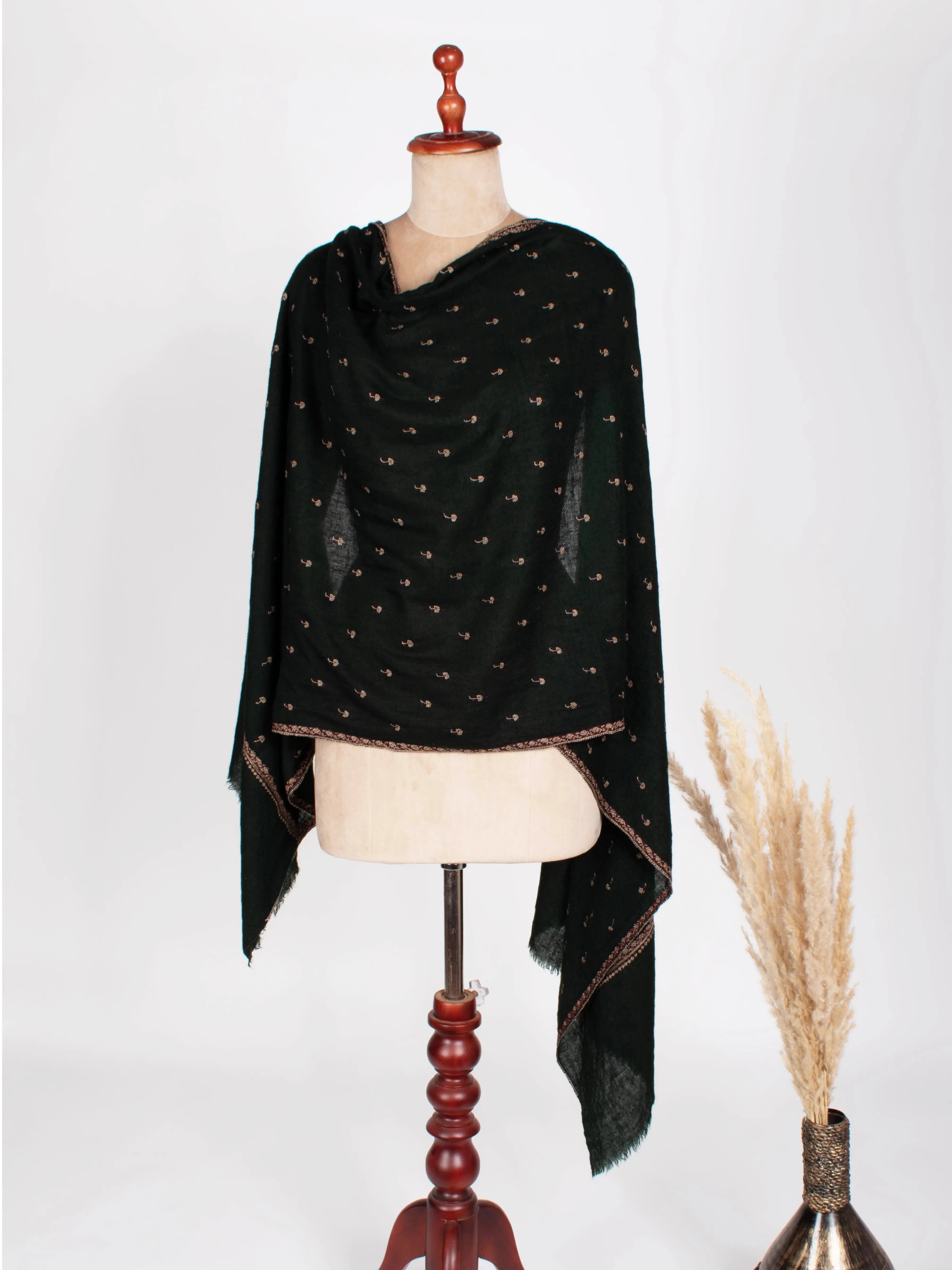 Evergreen Buteh Embroidered Soft Cashmere Gift Scarf Shahkaar
