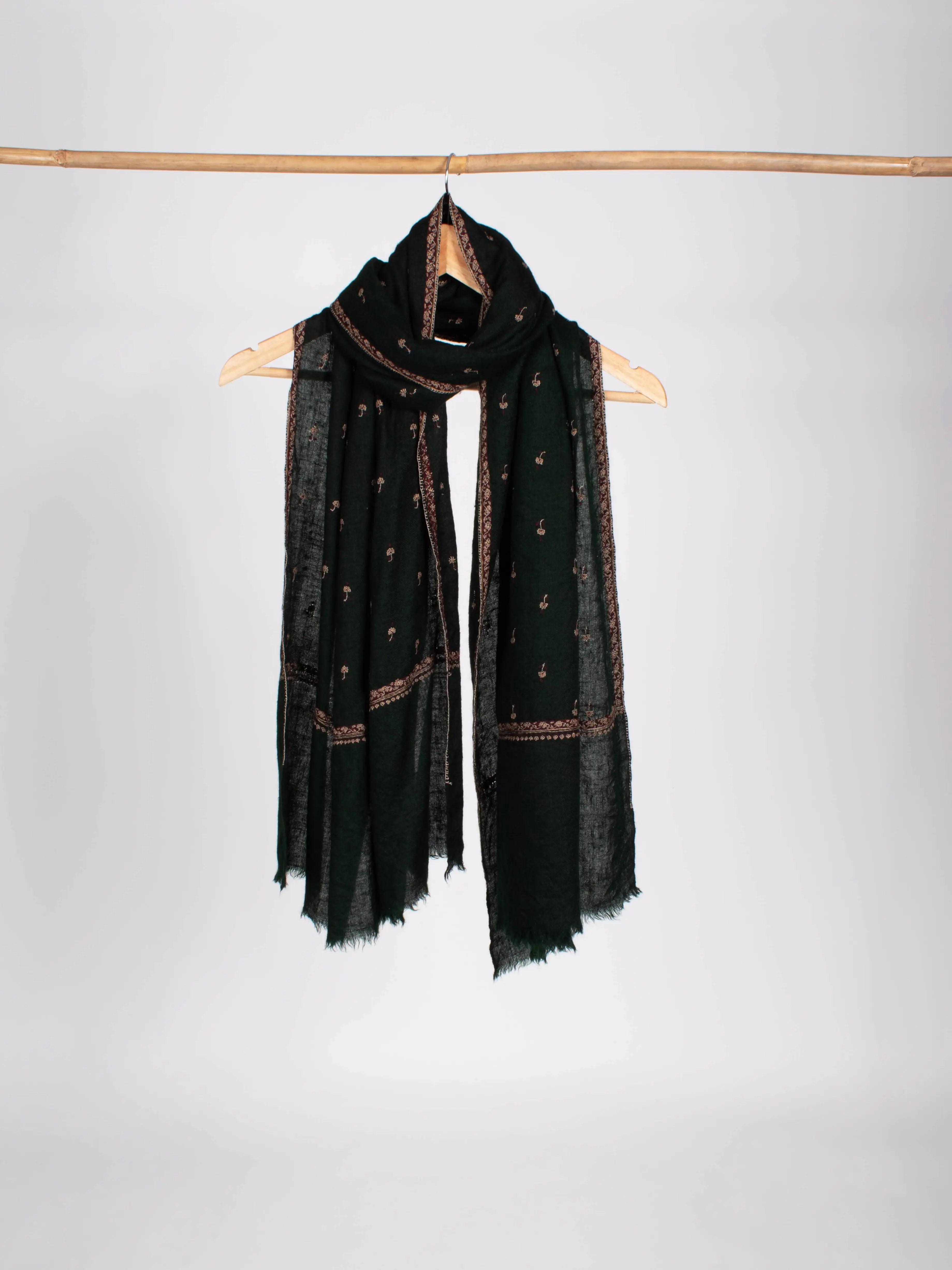 Evergreen Buteh Embroidered Soft Cashmere Gift Scarf Shahkaar