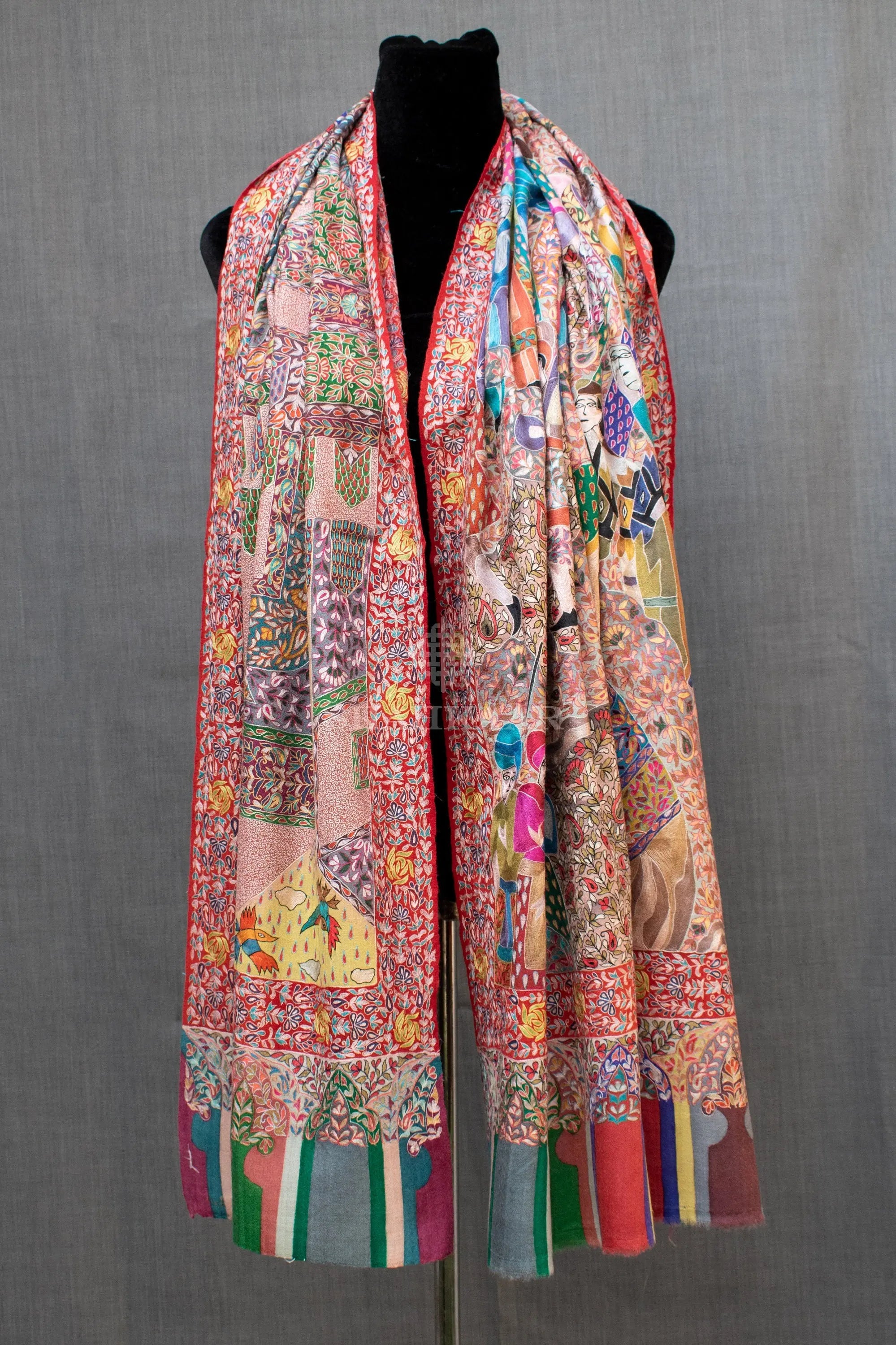 Exclusive Royal Kalamkari Pashmina/Cashmere Shawl, Hand Painted, Hand Hook Embroidery, Hand Woven, Pure Silk Embroidery Thread Shahkaar
