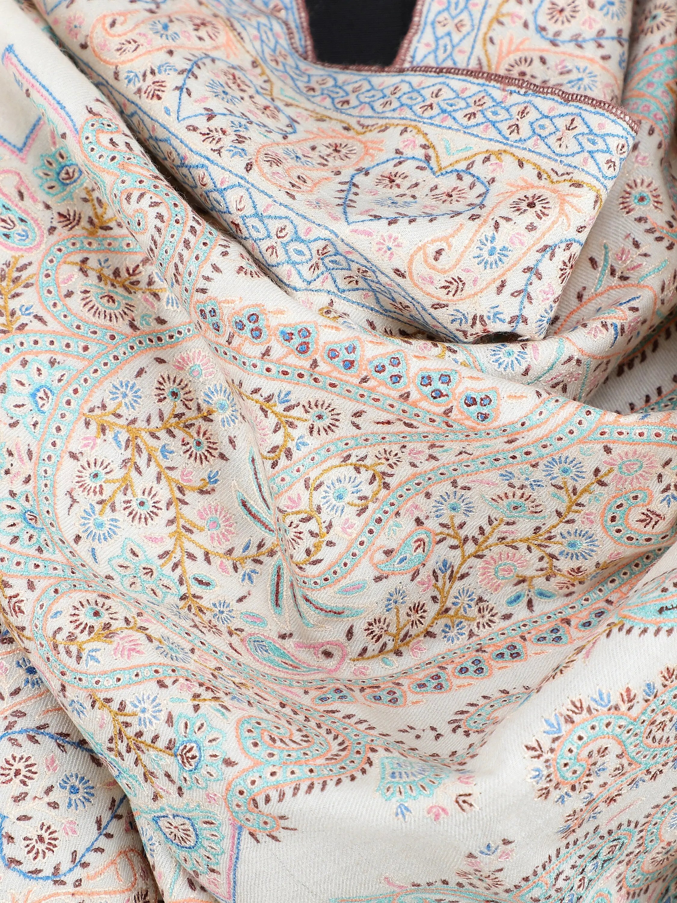 Exquisite Very Fine Sozni Pure Pashmina Shawl Scarf Wrap Jama, from Kashmir Shahkaar