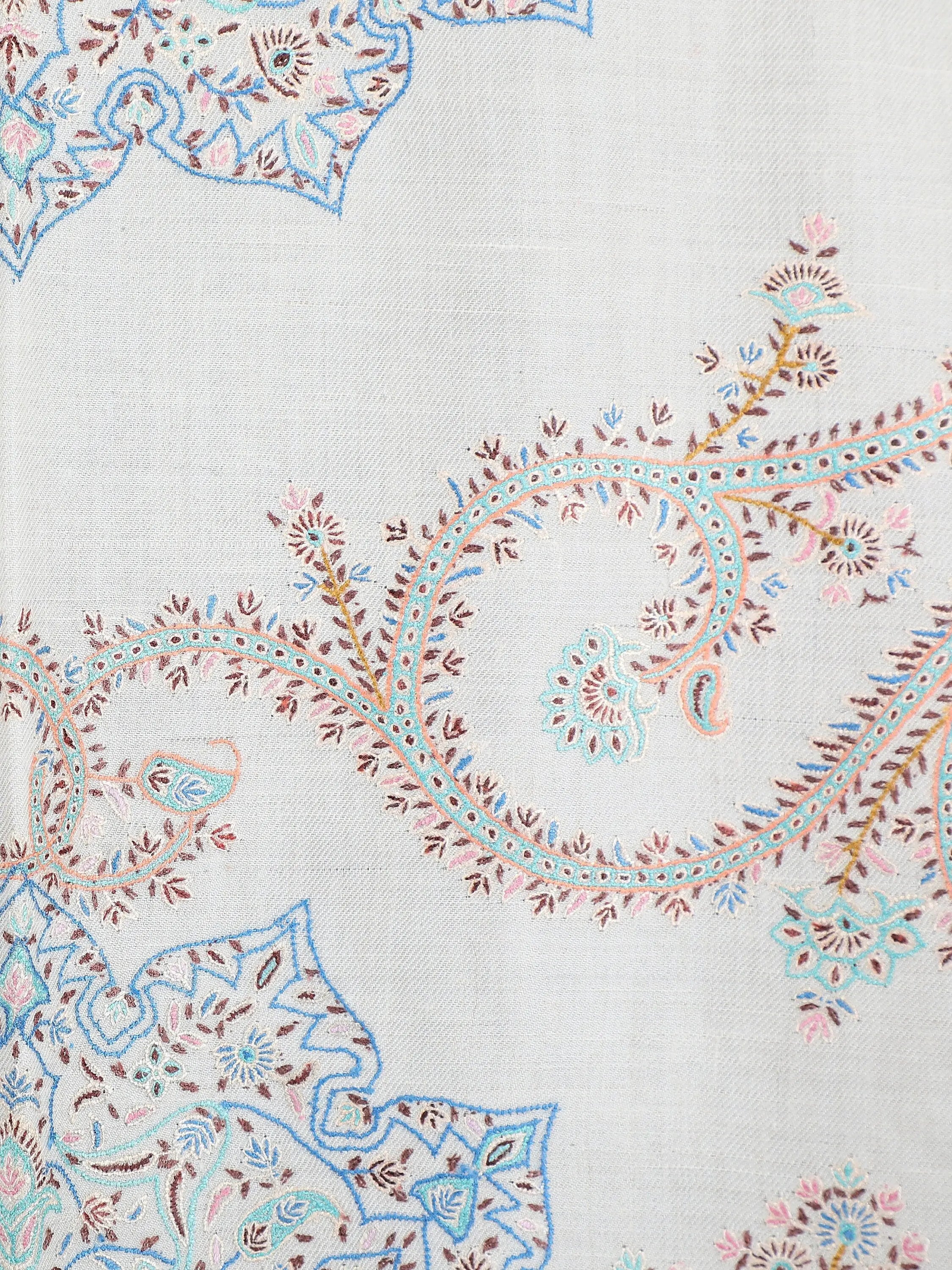 Exquisite Very Fine Sozni Pure Pashmina Shawl Scarf Wrap Jama, from Kashmir Shahkaar