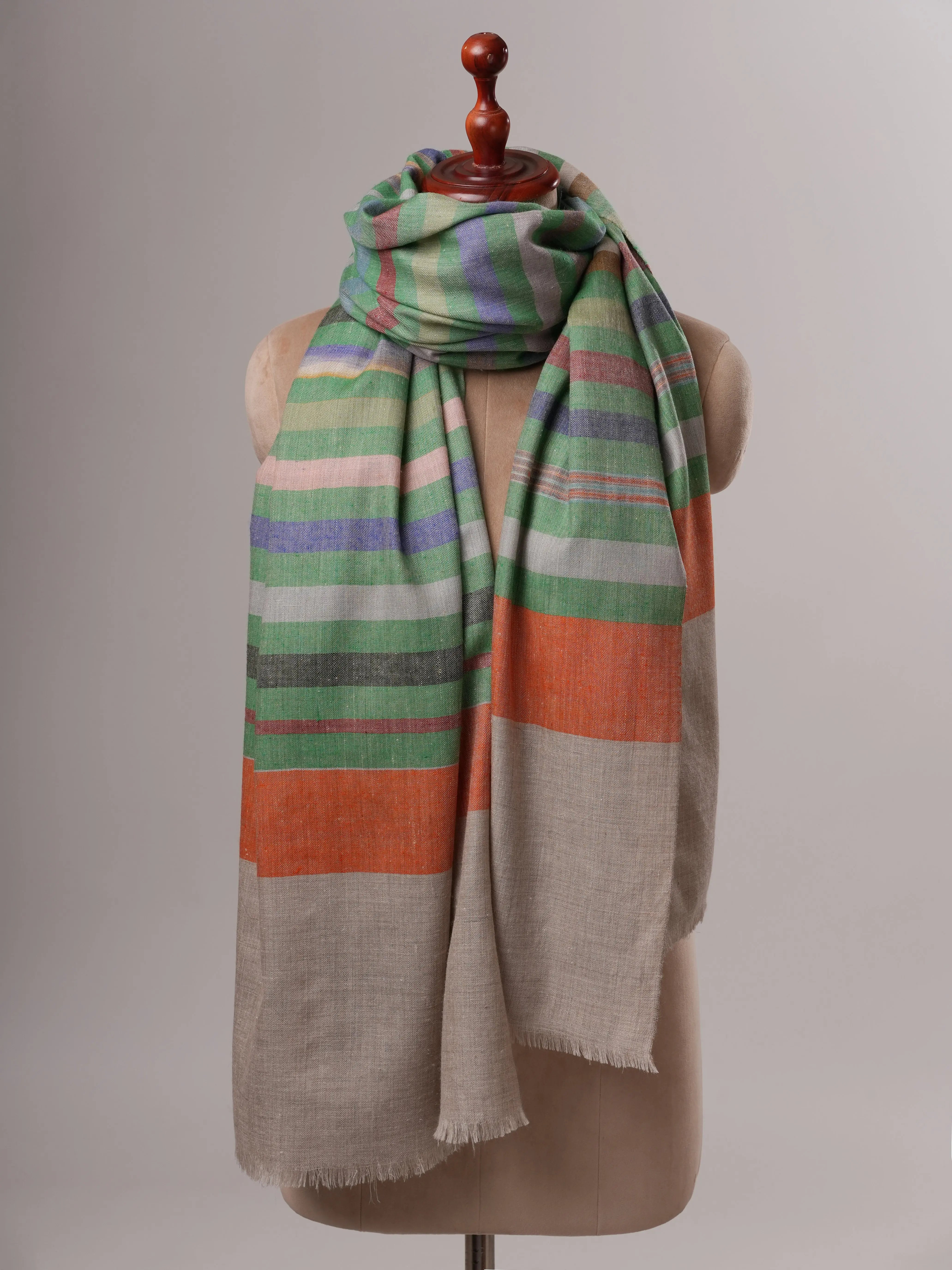 Featherlight Striped Indian Handwoven Pashmina Shawl Shahkaar
