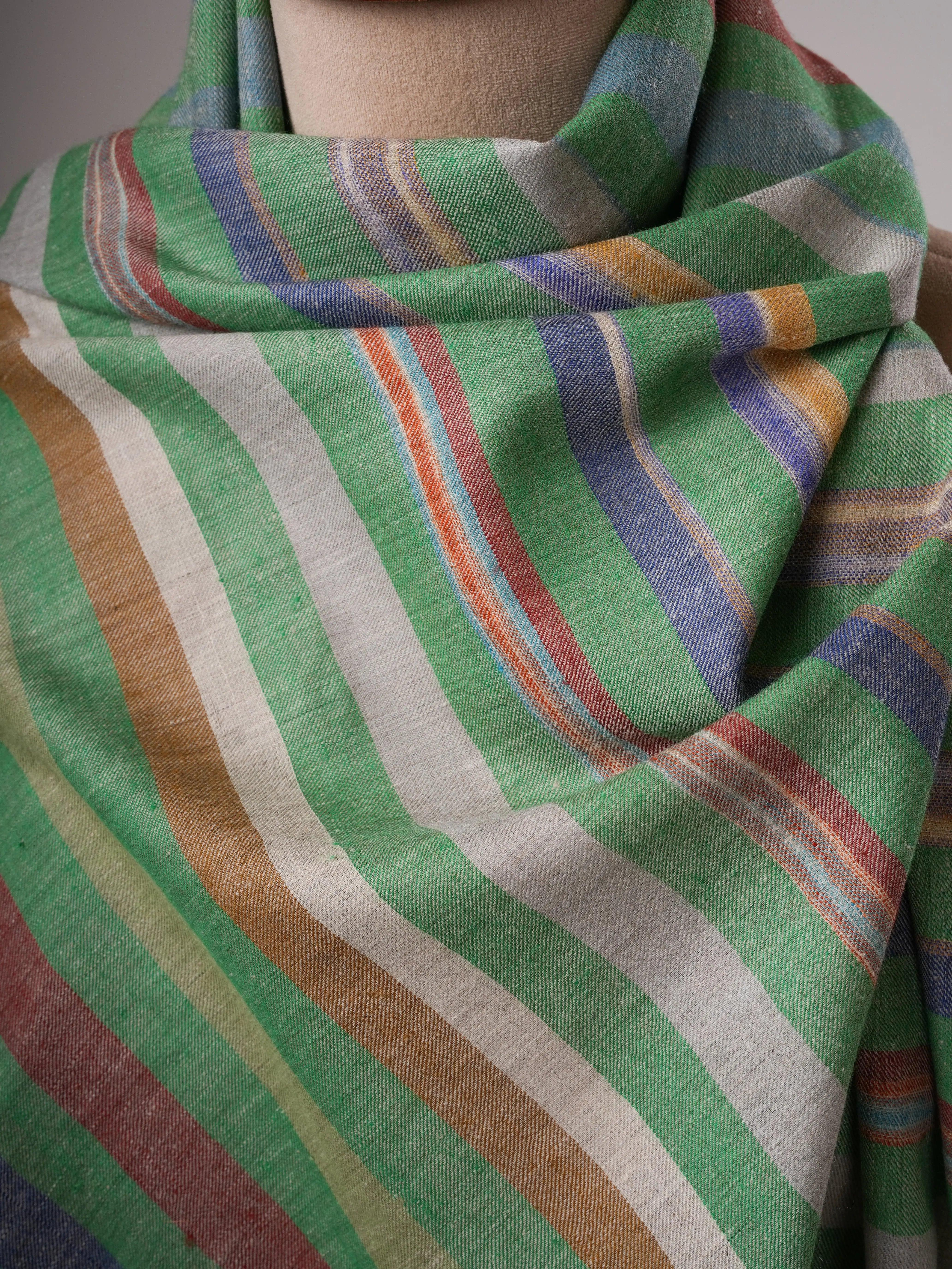 Featherlight Striped Indian Handwoven Pashmina Shawl Shahkaar