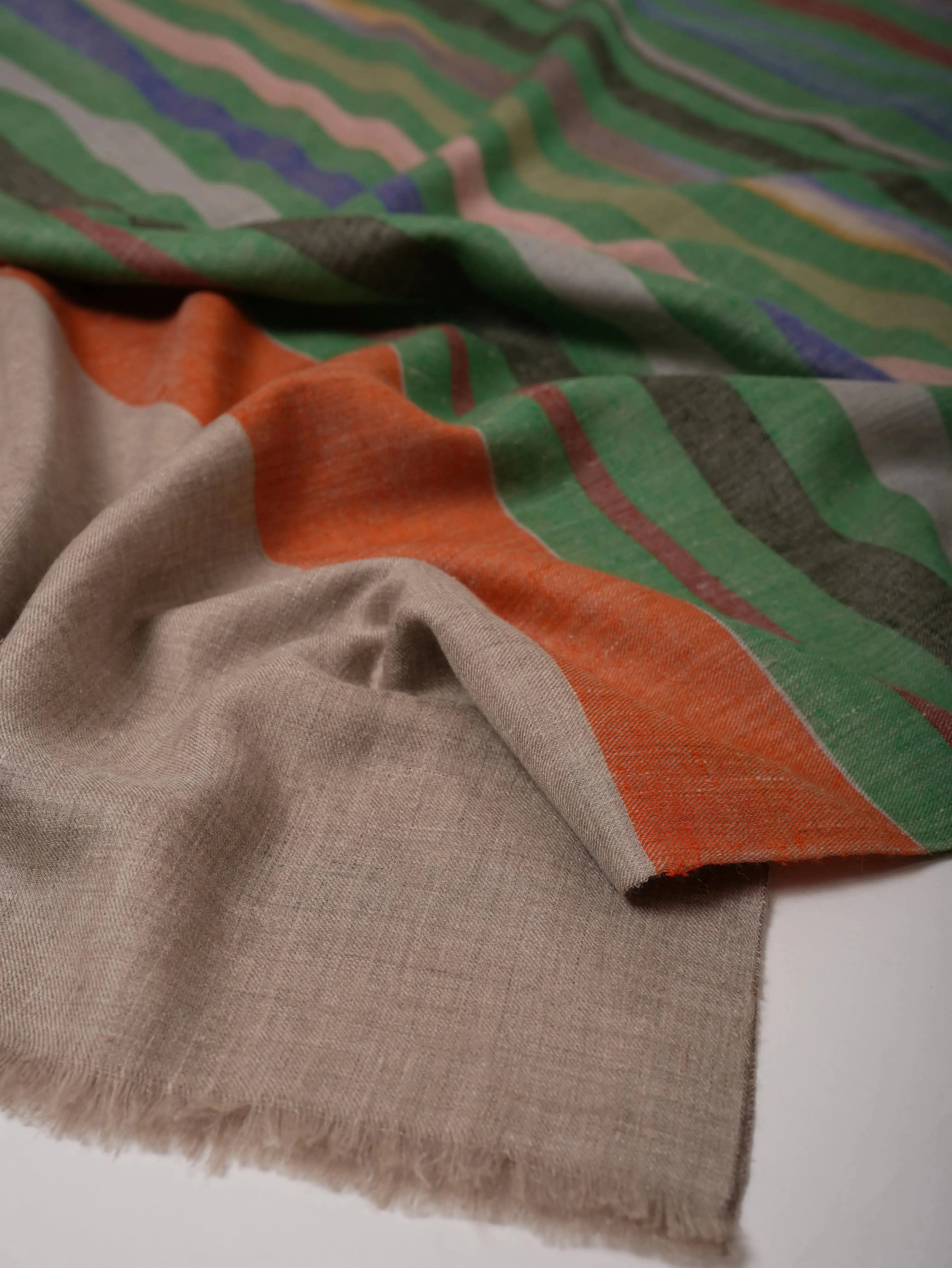 Featherlight Striped Indian Handwoven Pashmina Shawl Shahkaar