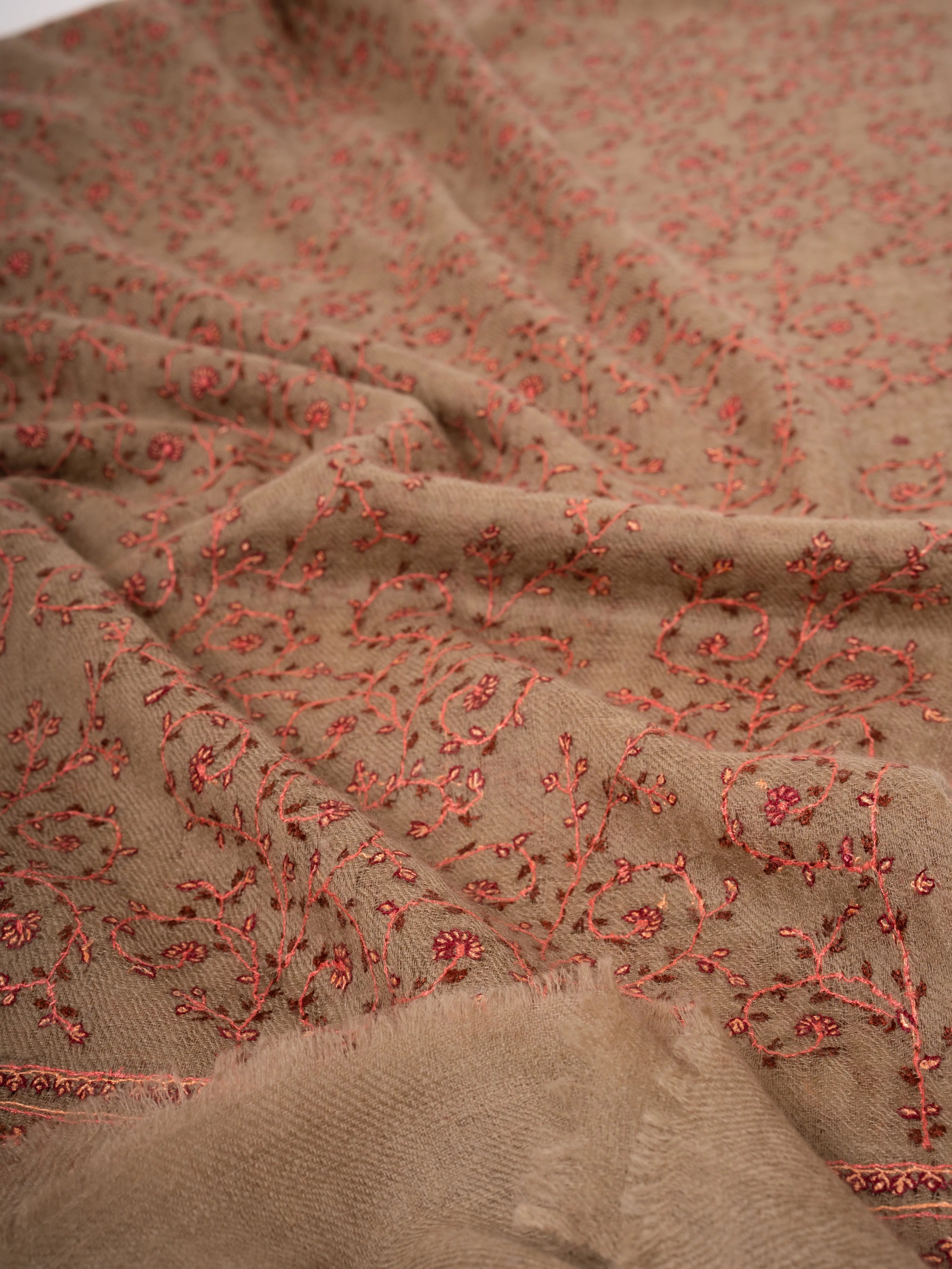 Featherlight Toosh Color Cashmere Scarf With Fine All Over Sozni Embroidery Shahkaar