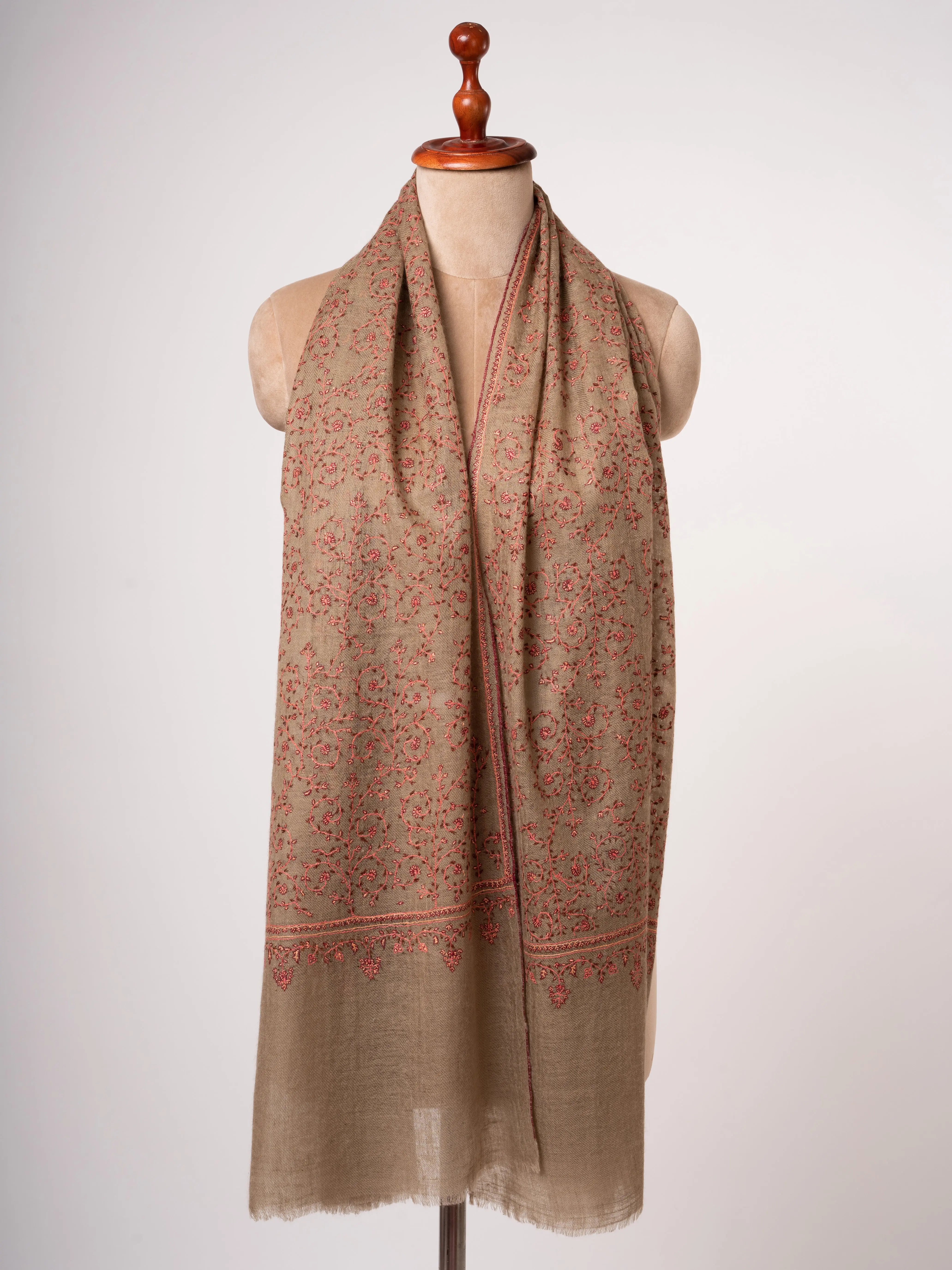 Featherlight Toosh Color Cashmere Scarf With Fine All Over Sozni Embroidery Shahkaar