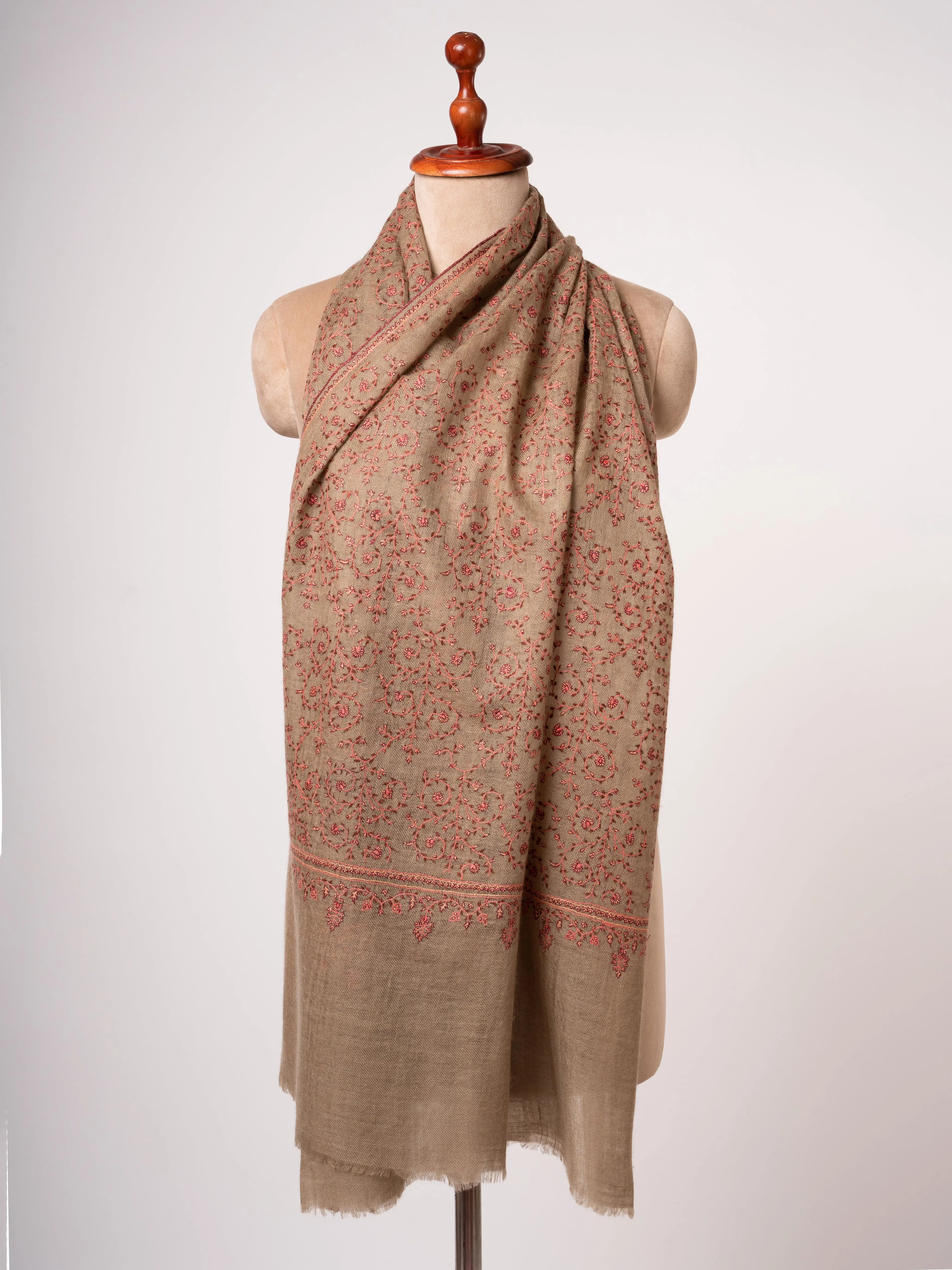 Featherlight Toosh Color Cashmere Scarf With Fine All Over Sozni Embroidery Shahkaar