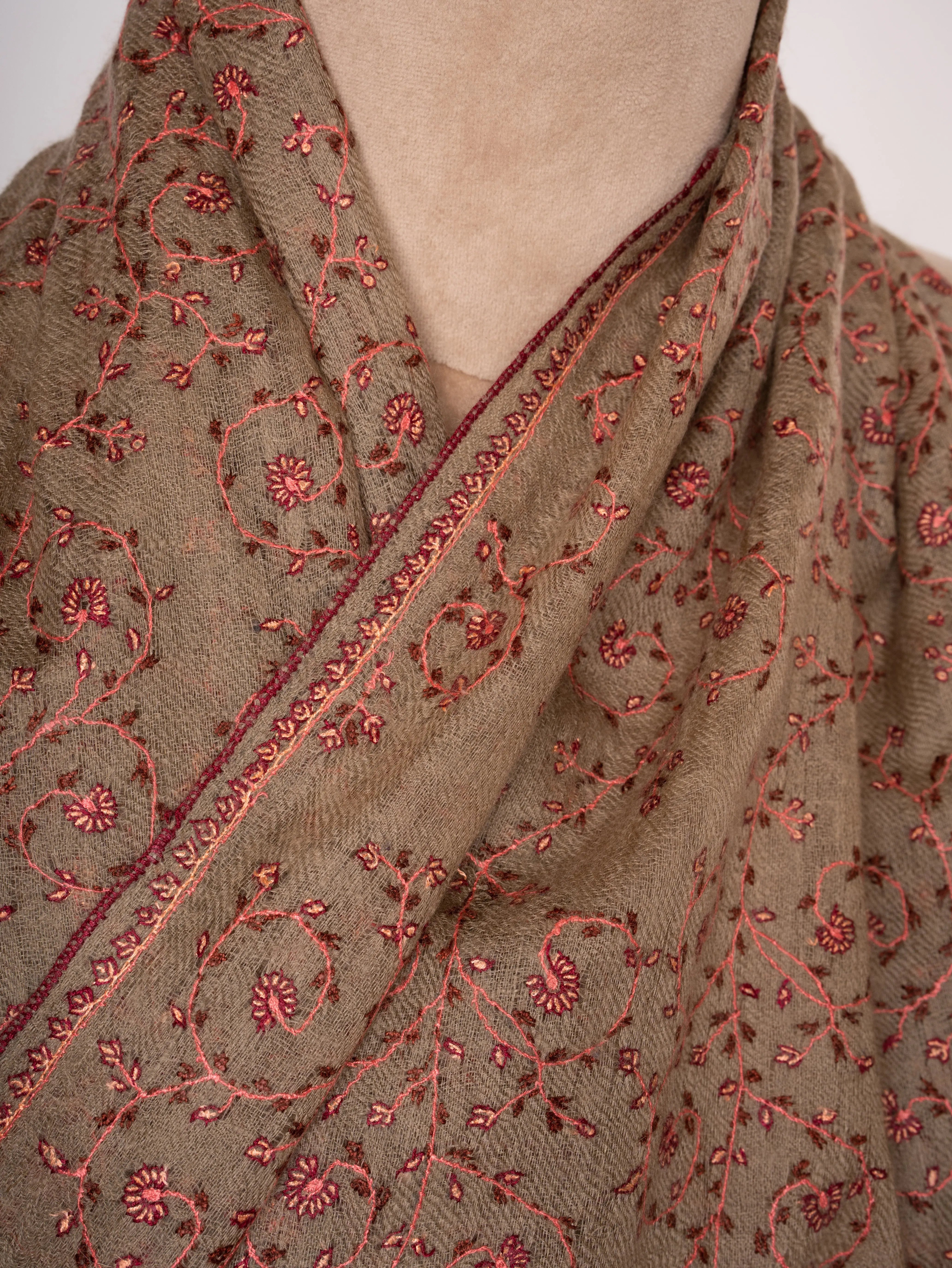 Featherlight Toosh Color Cashmere Scarf With Fine All Over Sozni Embroidery Shahkaar