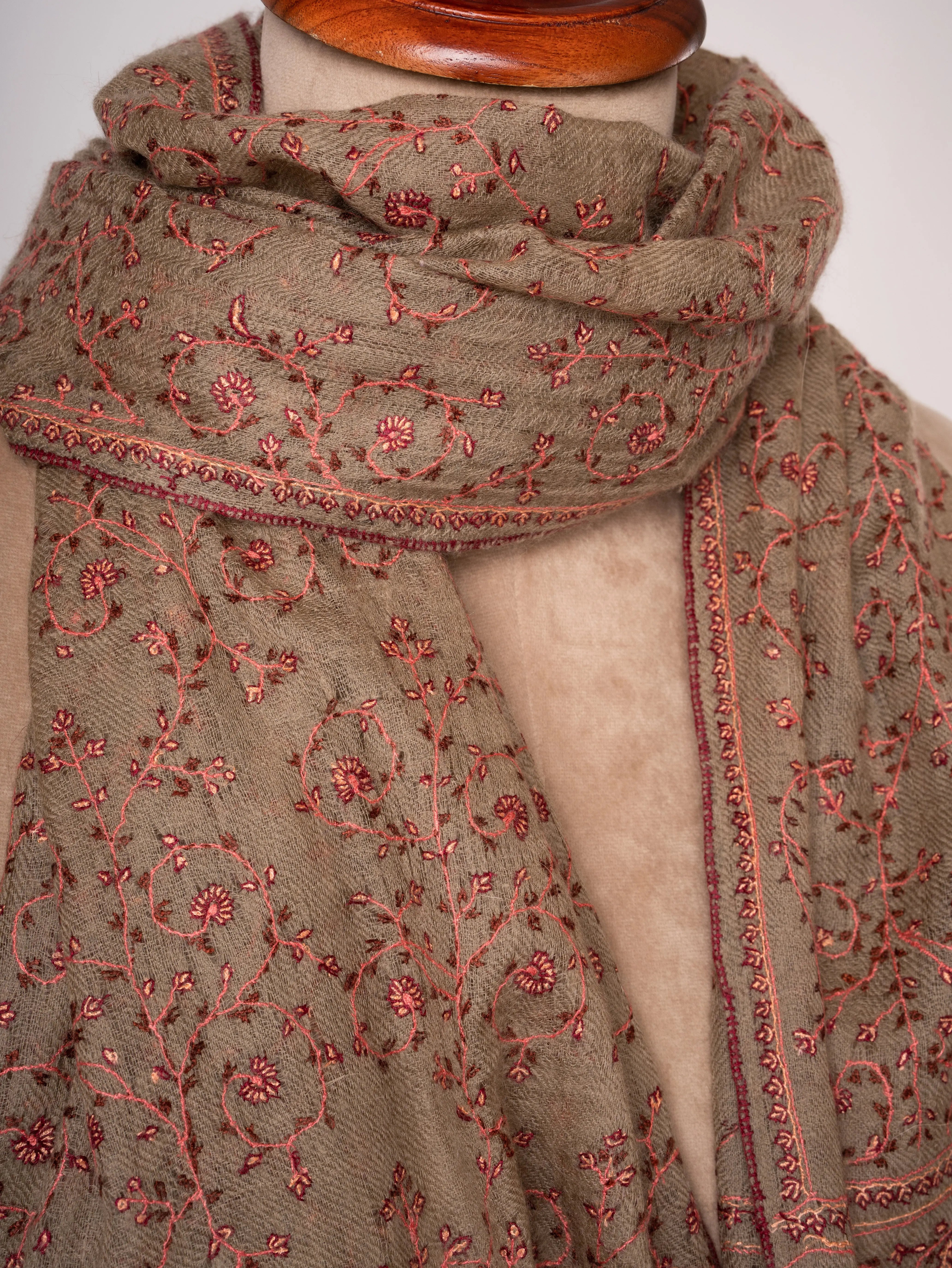 Featherlight Toosh Color Cashmere Scarf With Fine All Over Sozni Embroidery Shahkaar